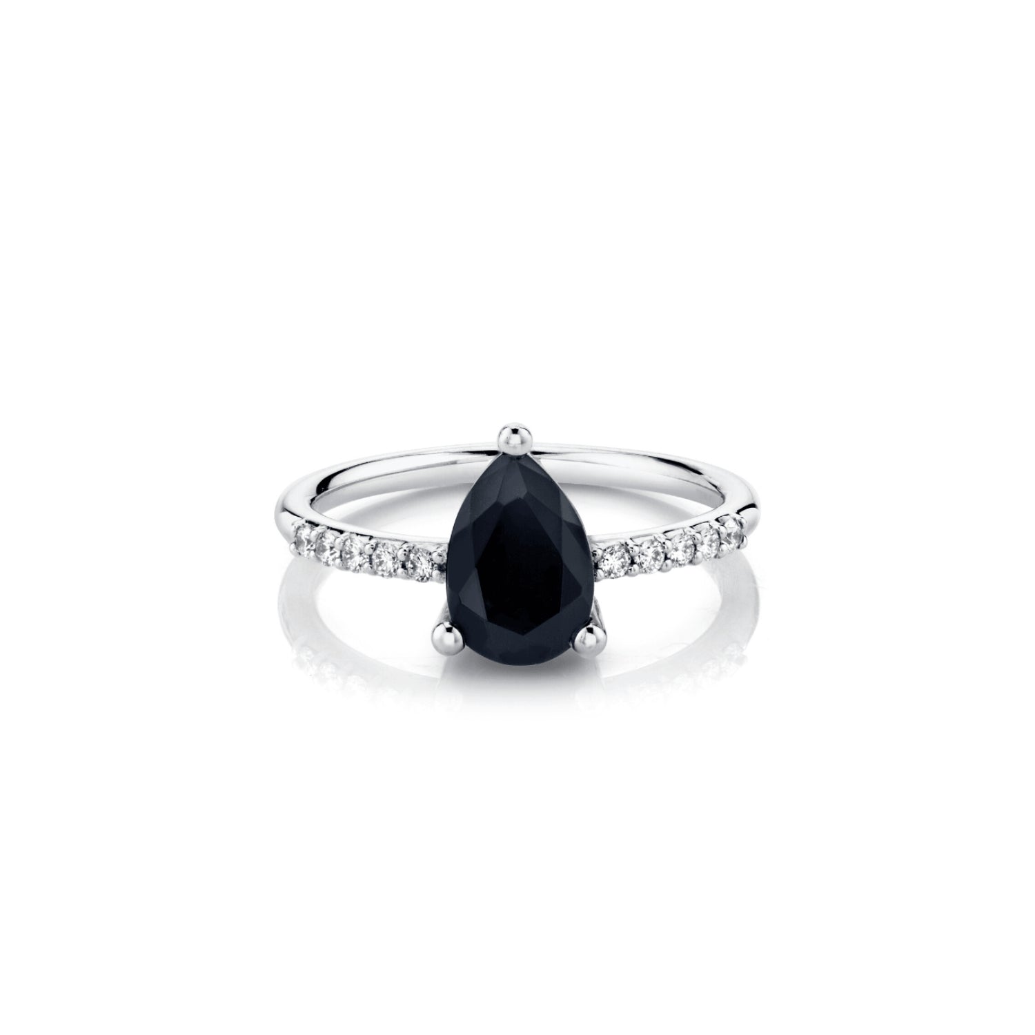 Marrow Fine Jewelry Mini Black Onyx Pear Ring With White Diamond Accents [White Gold]