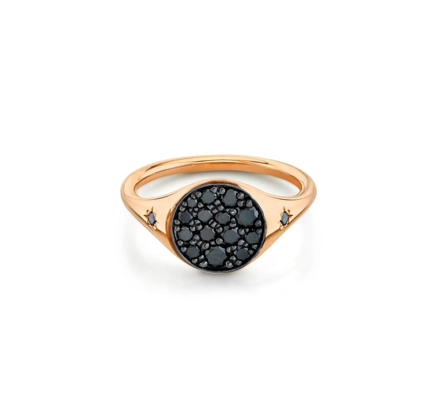 Marrow Fine Jewelry Black Diamond New Moon Phase Signet Ring with Stars [Rose Gold]