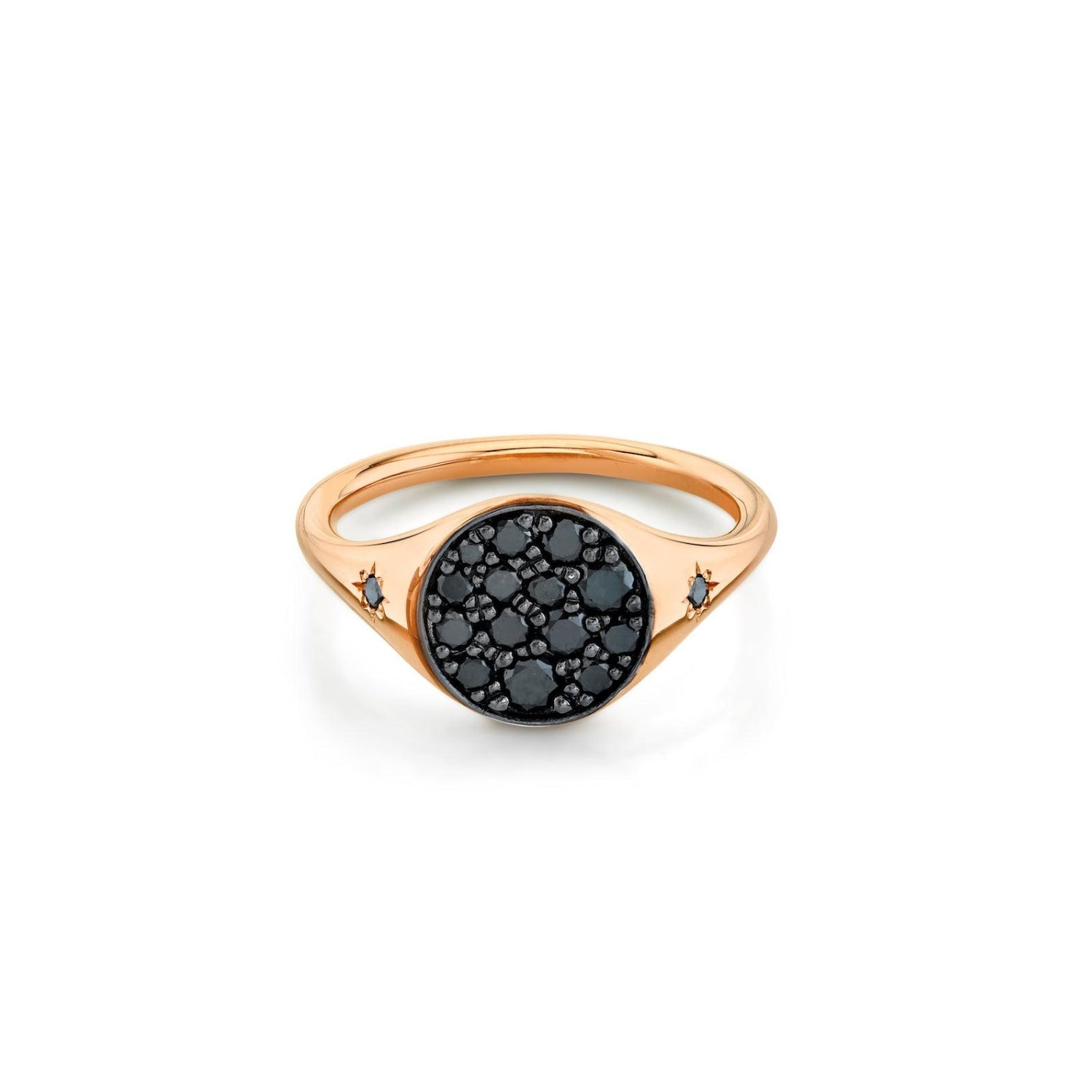 Marrow Fine Jewelry Black Diamond New Moon Phase Signet Ring with Stars [Rose Gold]