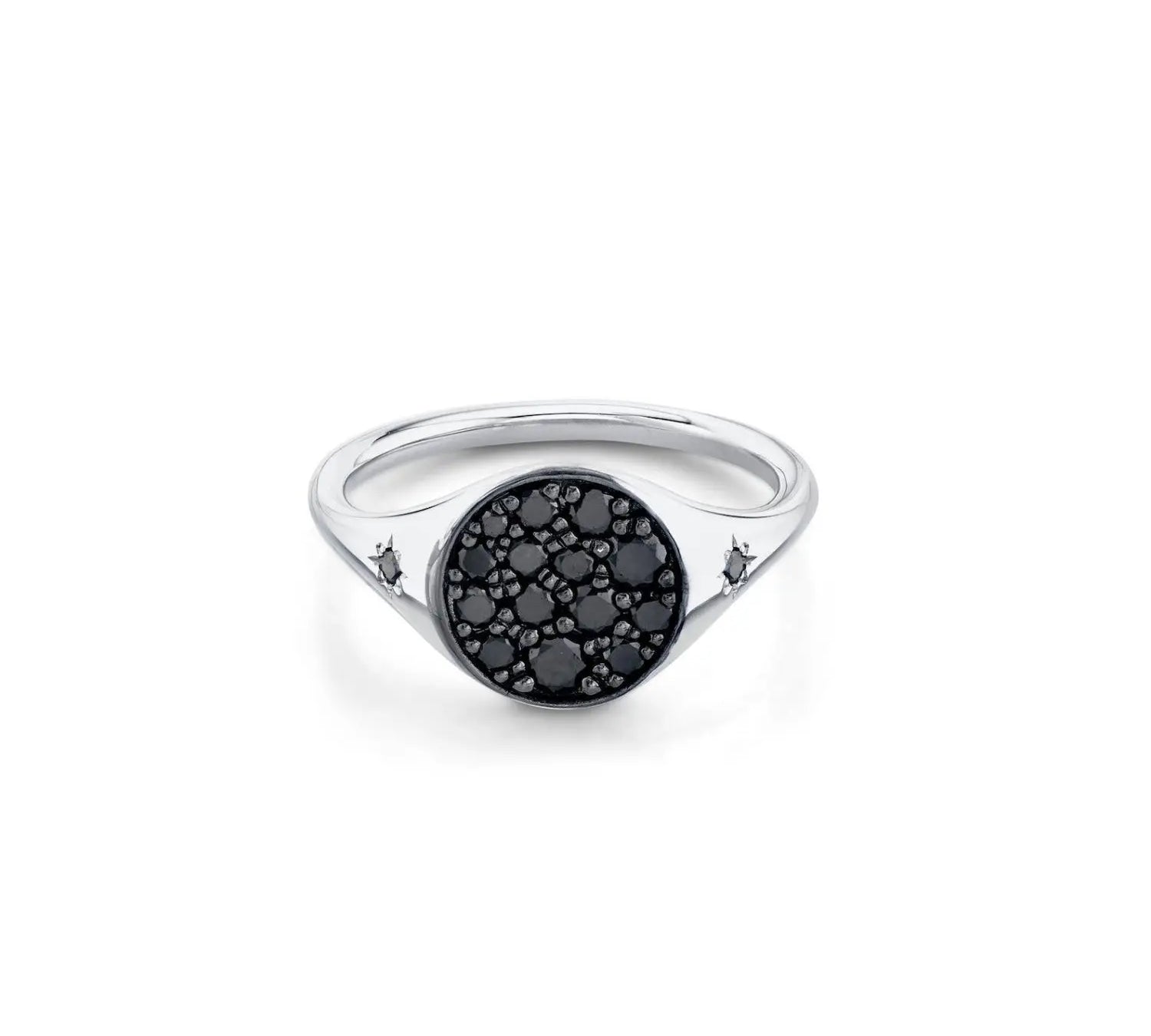 Marrow Fine Jewelry Black Diamond New Moon Phase Signet Ring with Stars [White Gold]