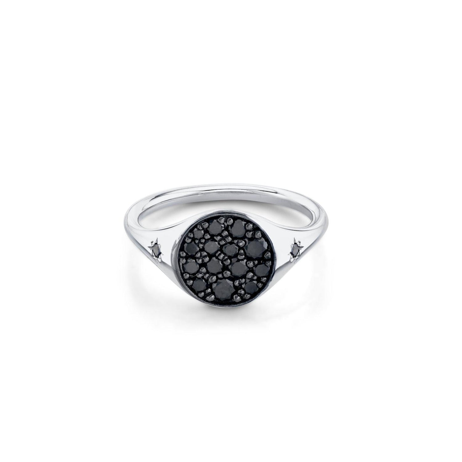 Marrow Fine Jewelry Black Diamond New Moon Phase Signet Ring with Stars [White Gold]
