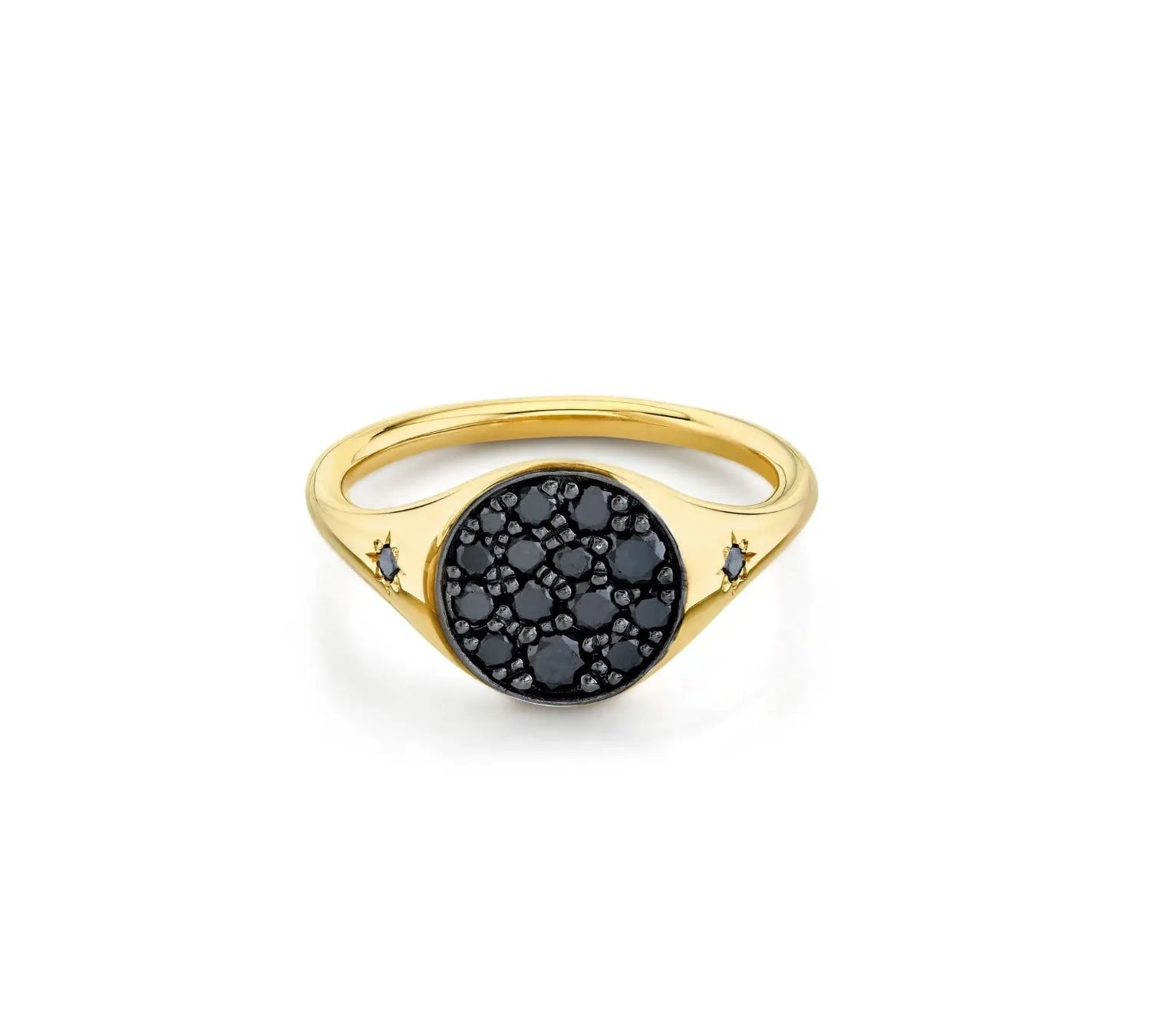 Marrow Fine Jewelry Black Diamond New Moon Phase Signet Ring with Stars [Yellow Gold]