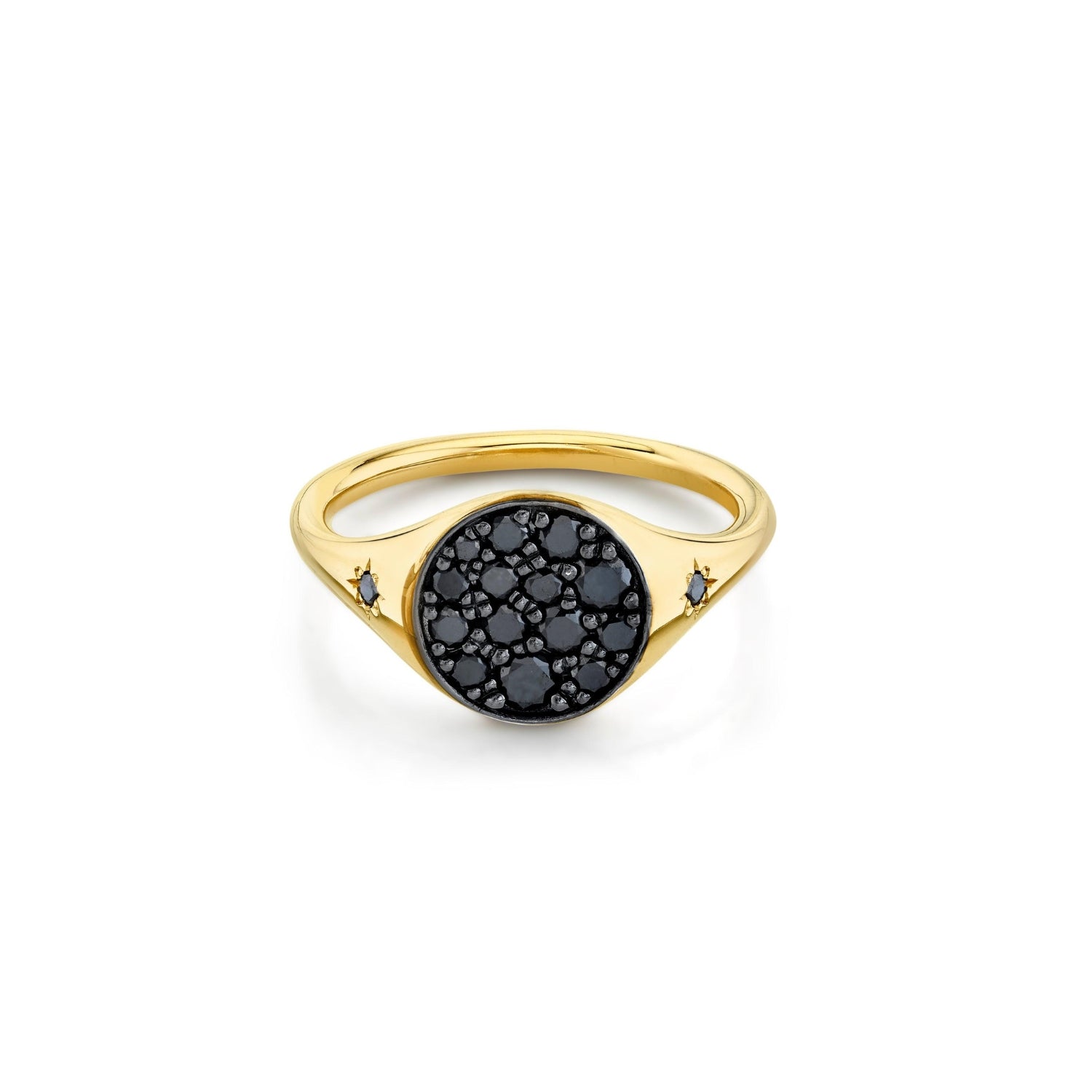 Marrow Fine Jewelry Black Diamond New Moon Phase Signet Ring with Stars [Yellow Gold]