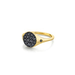 Marrow Fine Jewelry Black Diamond New Moon Phase Signet Ring with Stars [Yellow Gold]