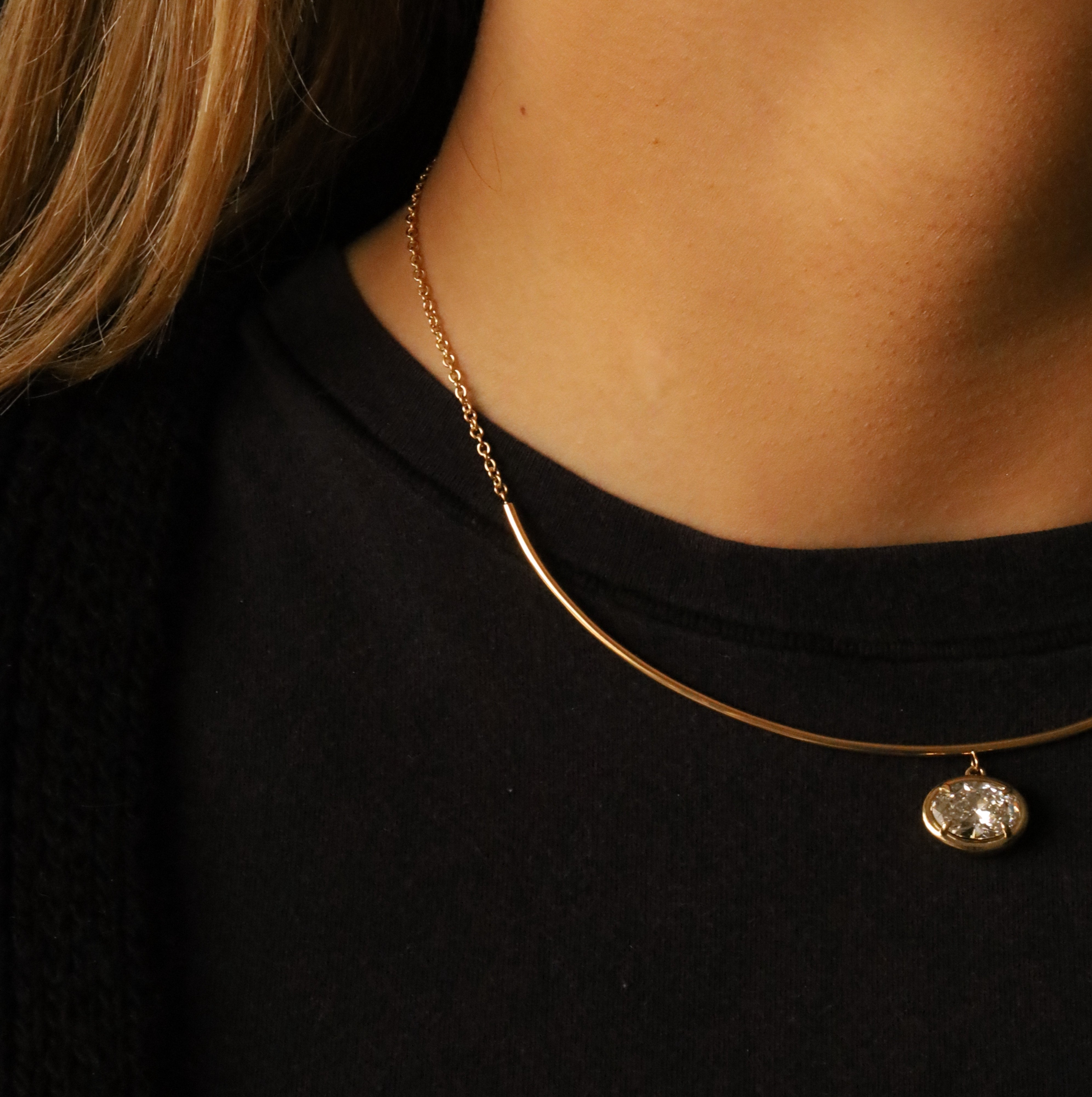 Close up of Odette Oval Collar on neck