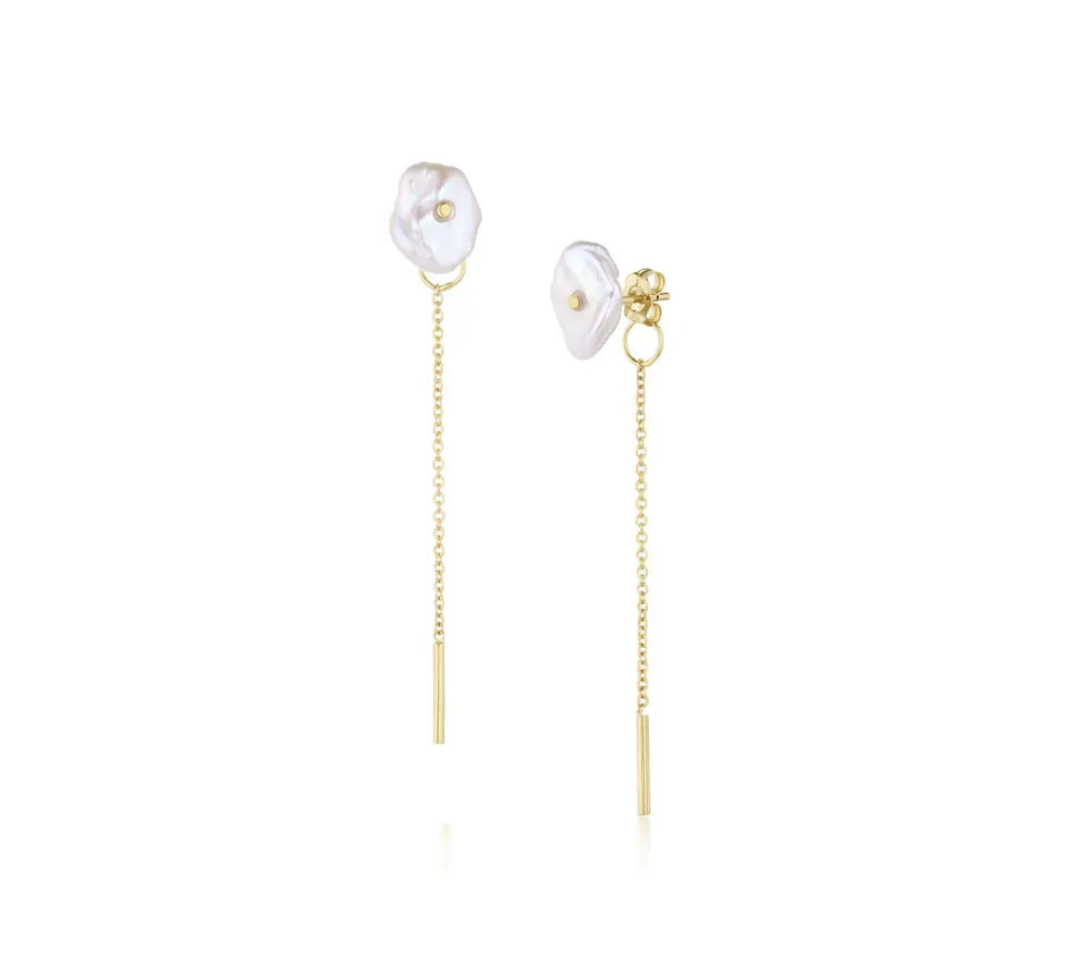 Organic Pearl Chain Studs [Yellow Gold]