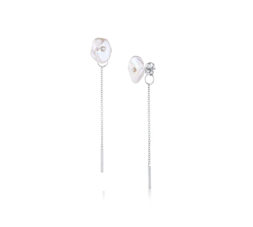 Organic Pearl Chain Studs [White Gold]