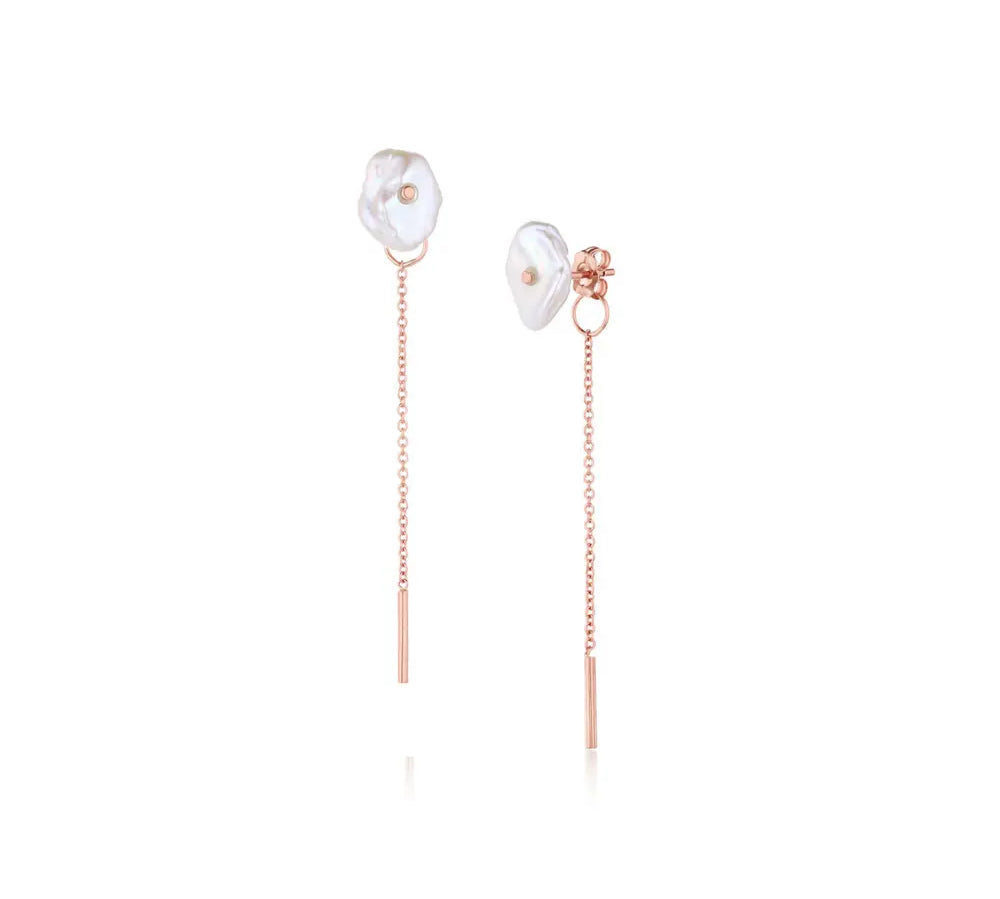 Organic Pearl Chain Studs [Rose Gold]