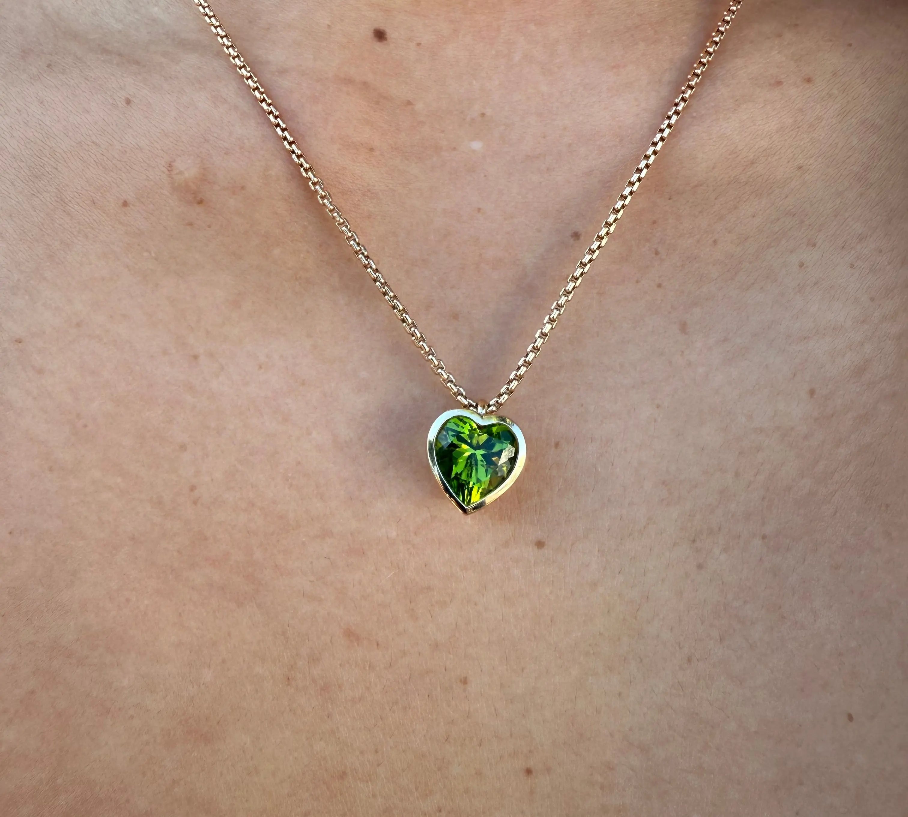 Peridot Heart Pendant Necklace [on neck]