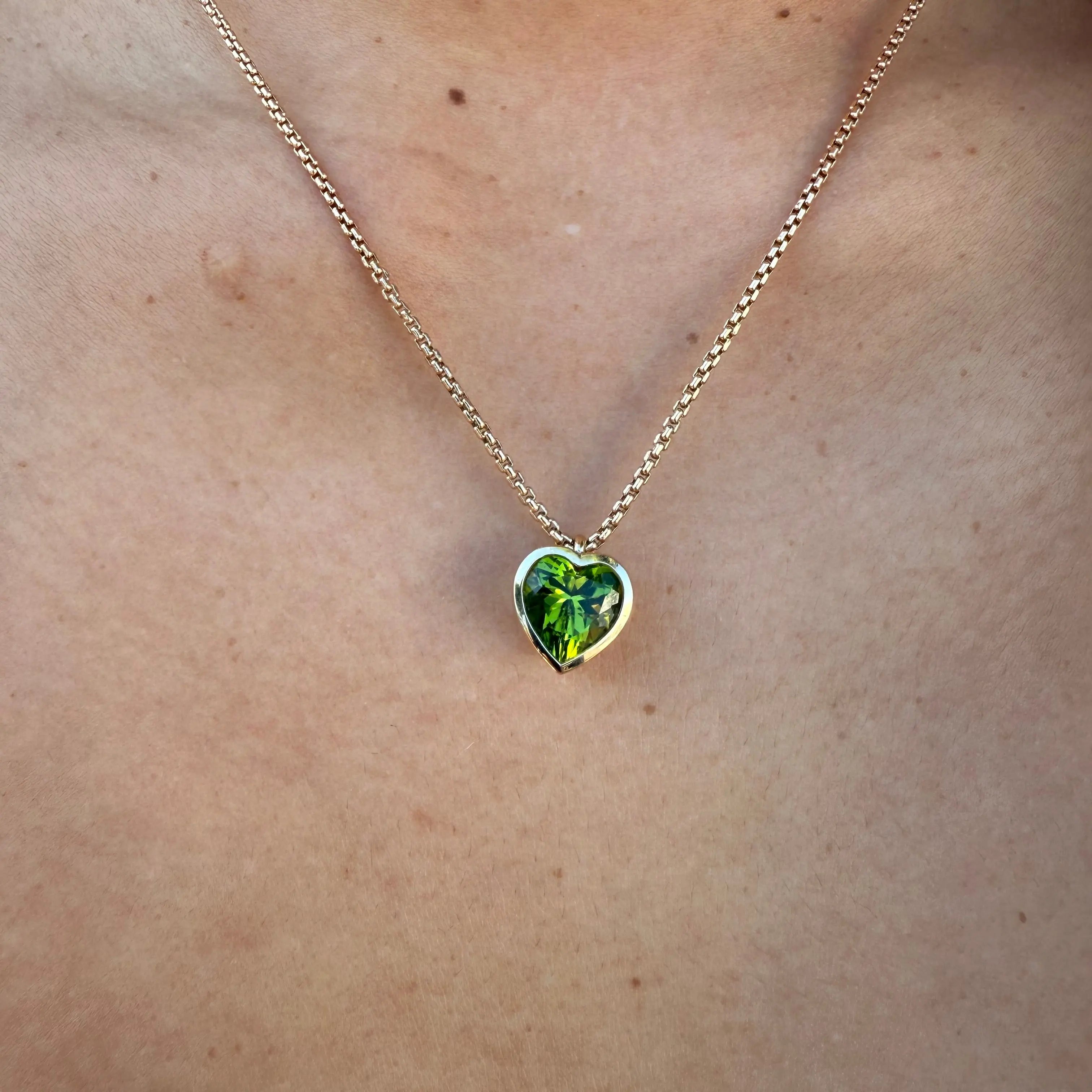 Peridot Heart Pendant Necklace [on neck]