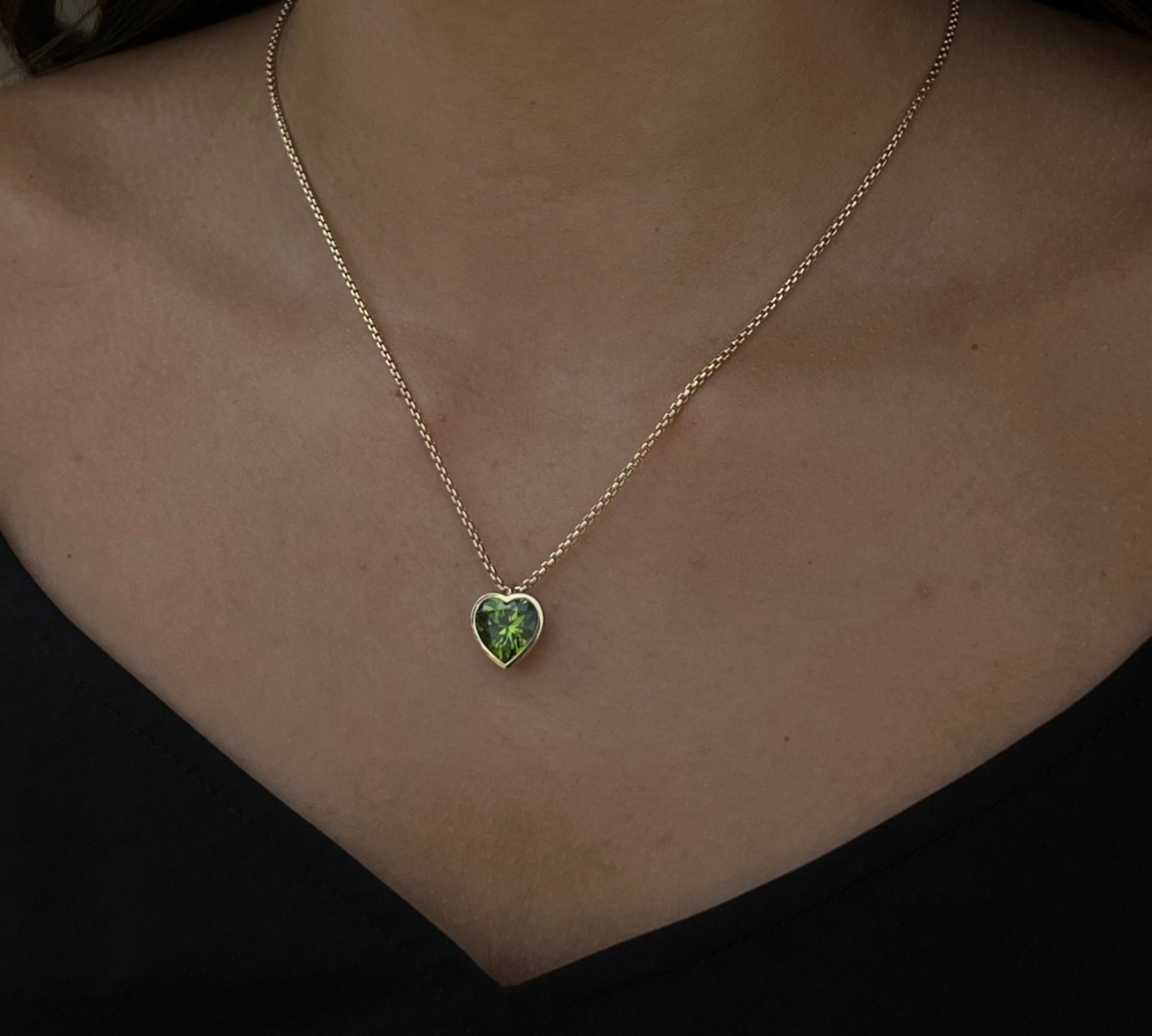 Peridot Heart Pendant Necklace [on neck]