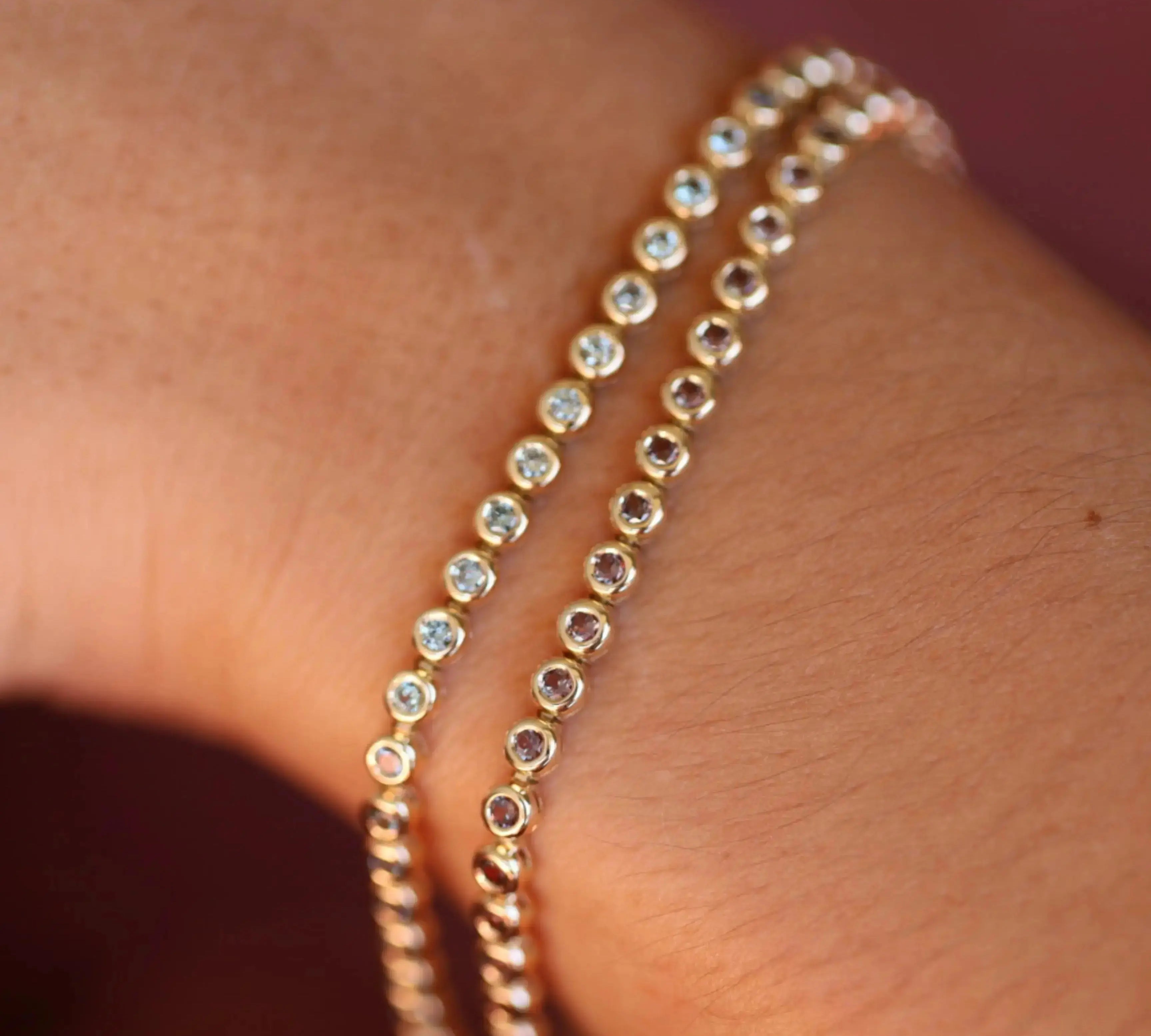 1.90tcw Green-Gray Sapphire Tennis Bracelet [on wrist]