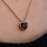 Rhodolite Heart Charm Necklace on Dainty Box Chain