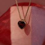 Rhodolite Heart Charm Necklace on Dainty Box Chain