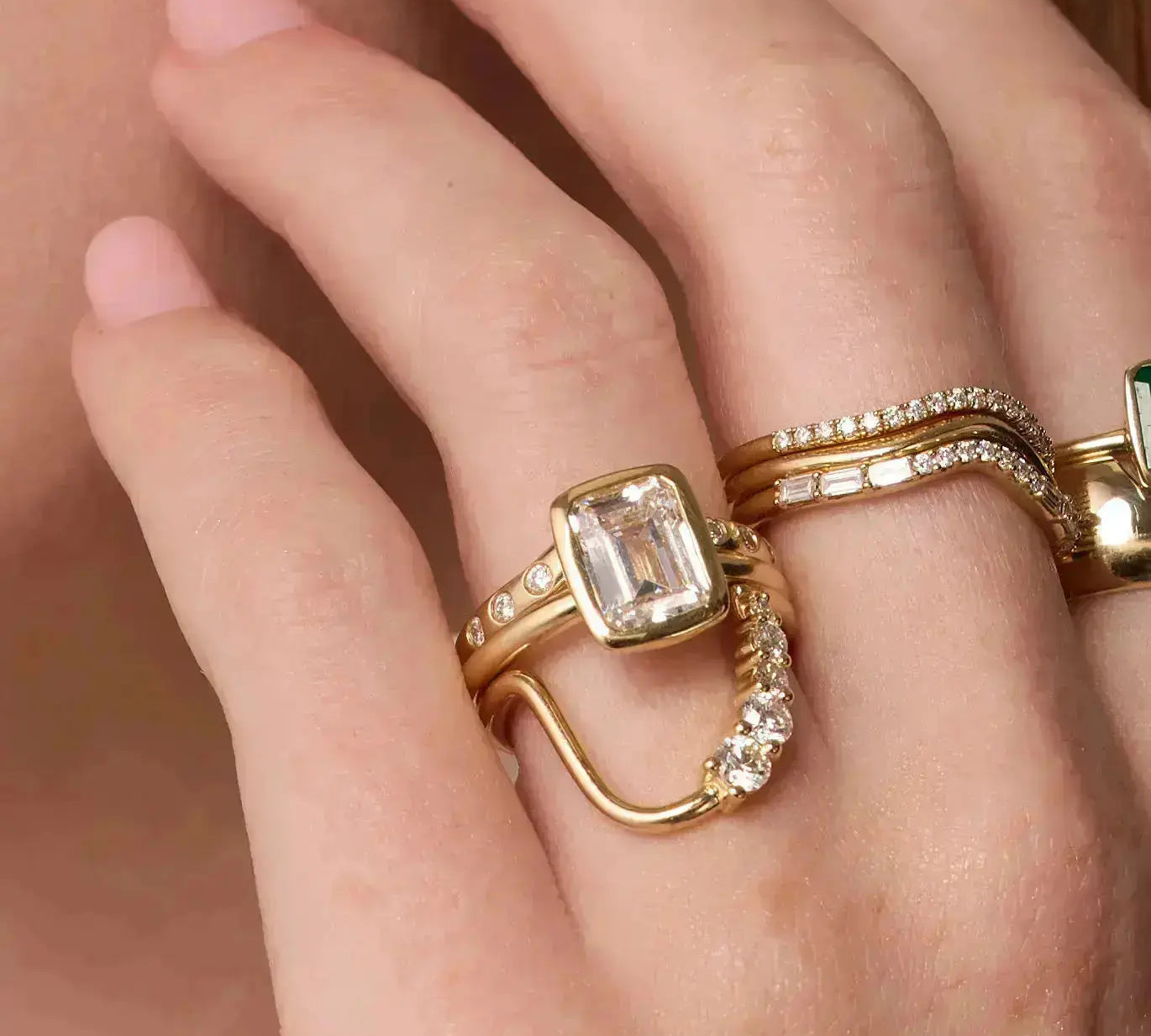 The Roxy Bezeled Emerald Cut Engagement Ring Marrow Fine