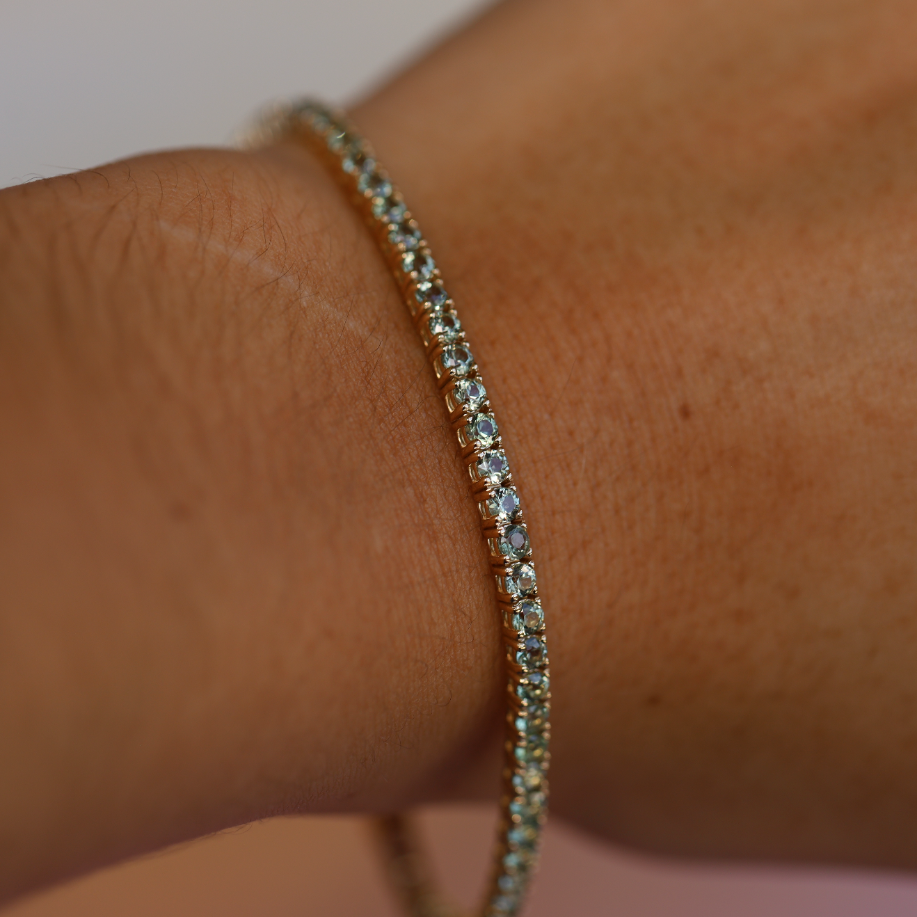 5.34tcw Green Sapphire Tennis Bracelet [on wrist]