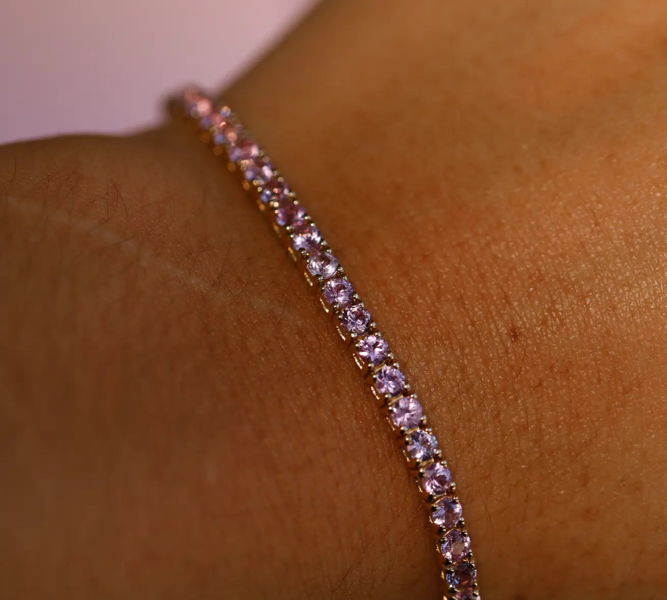 4.87tcw Light Pink Sapphire Tennis Bracelet [on wrist]