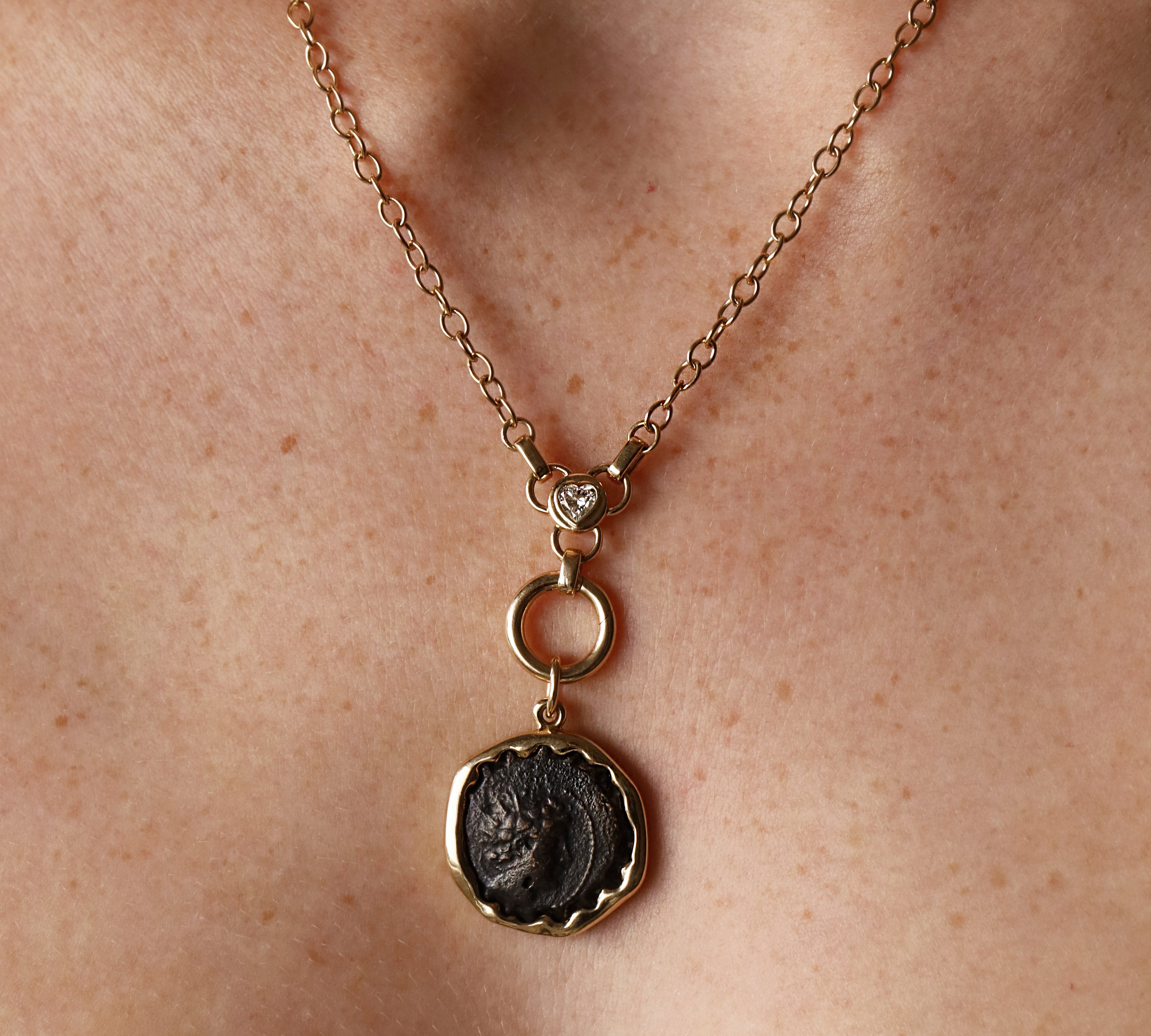 Seleucid Kingdom Antiochos VI Dionysos Pendant – authentic 144 B.C. coin from Antioch on the Orontes, set in 14k yellow gold with a scalloped bezel