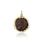 Reverse of the Seleucid Kingdom Antiochos VI Dionysos coin pendant in a scalloped 14k yellow gold bezel