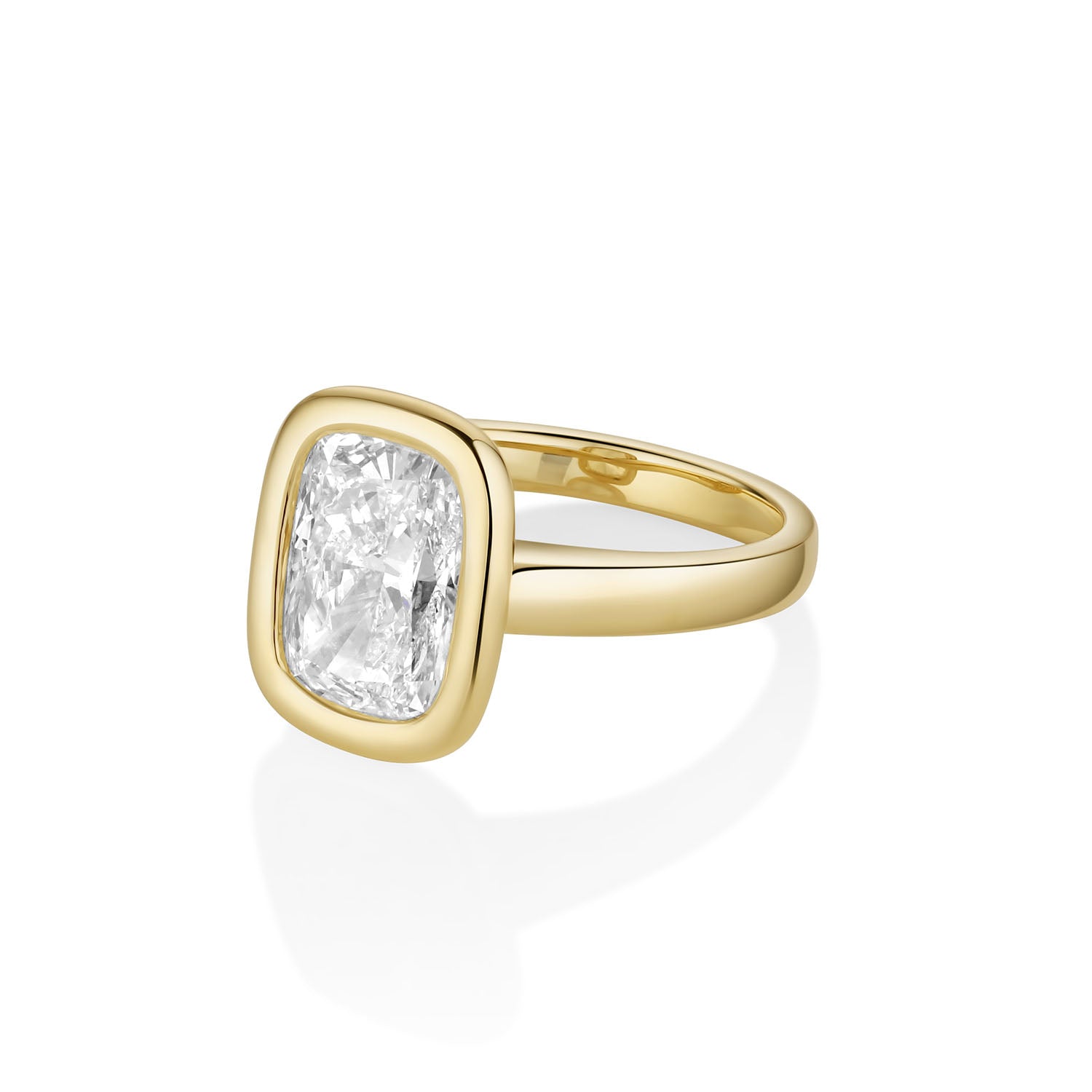 The Stevie Bezel Cushion Engagement Ring [yellow gold] side view
