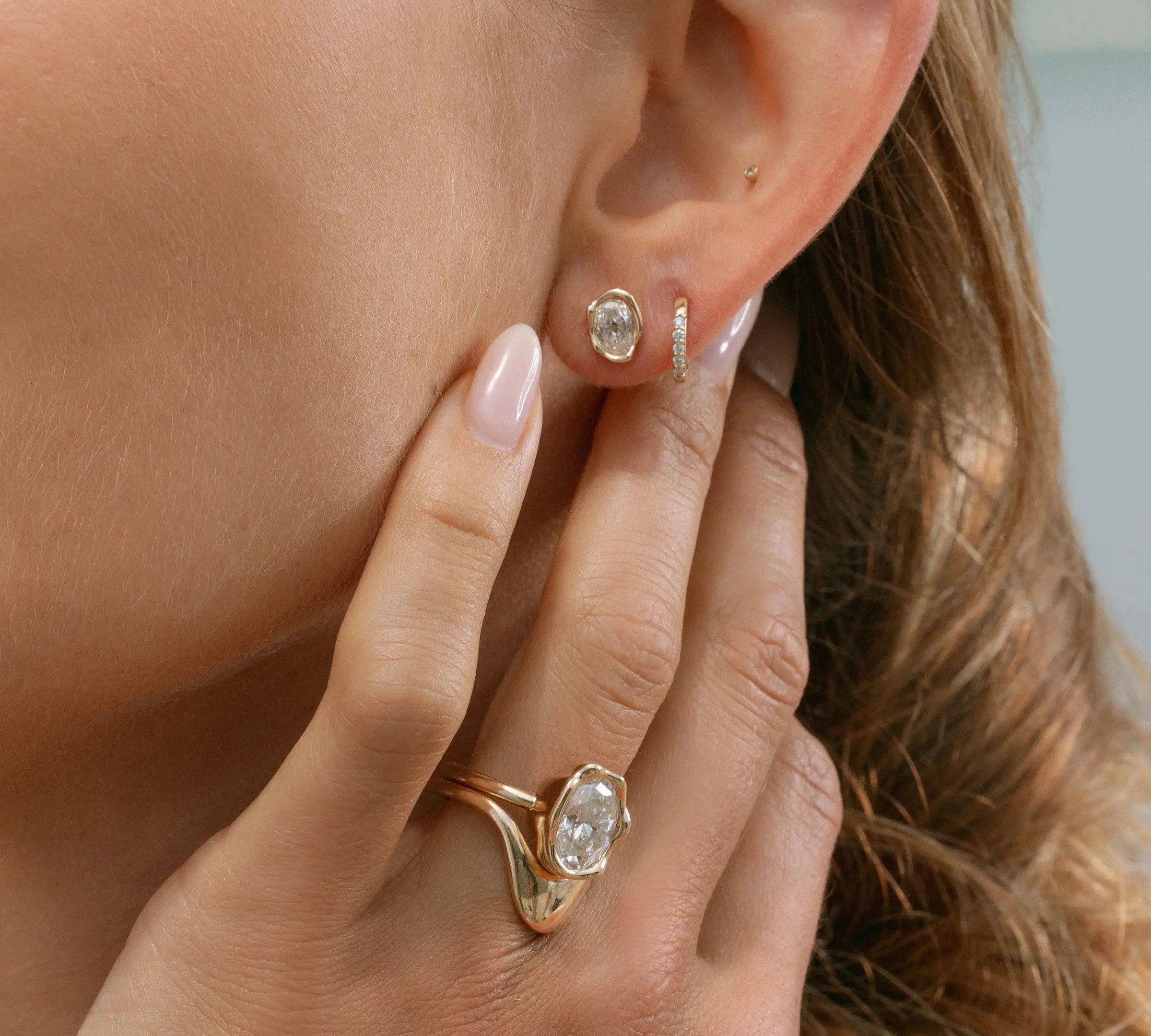 White Diamond Abstract Bezel Studs