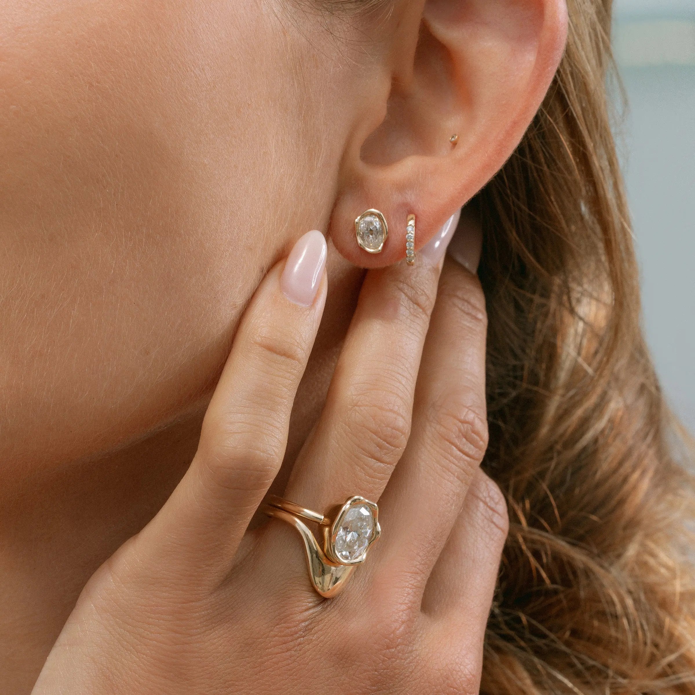 White Diamond Abstract Bezel Studs