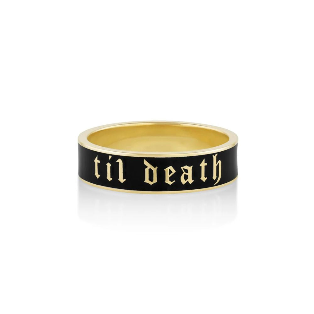 Til Death Black Enamel Band - 6mm [Yellow Gold]