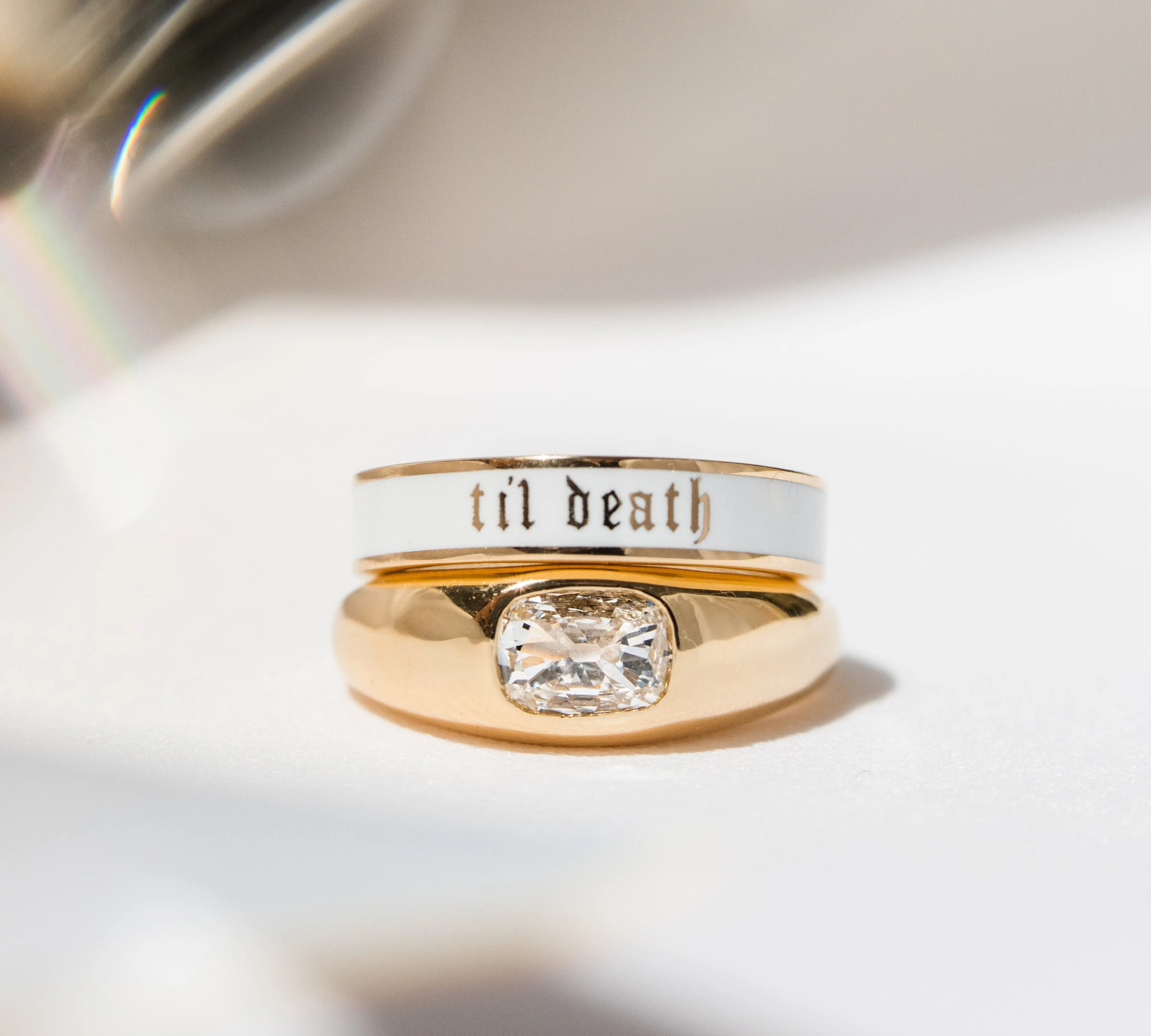 Til Death White Enamel Band 4mm [flat lay]