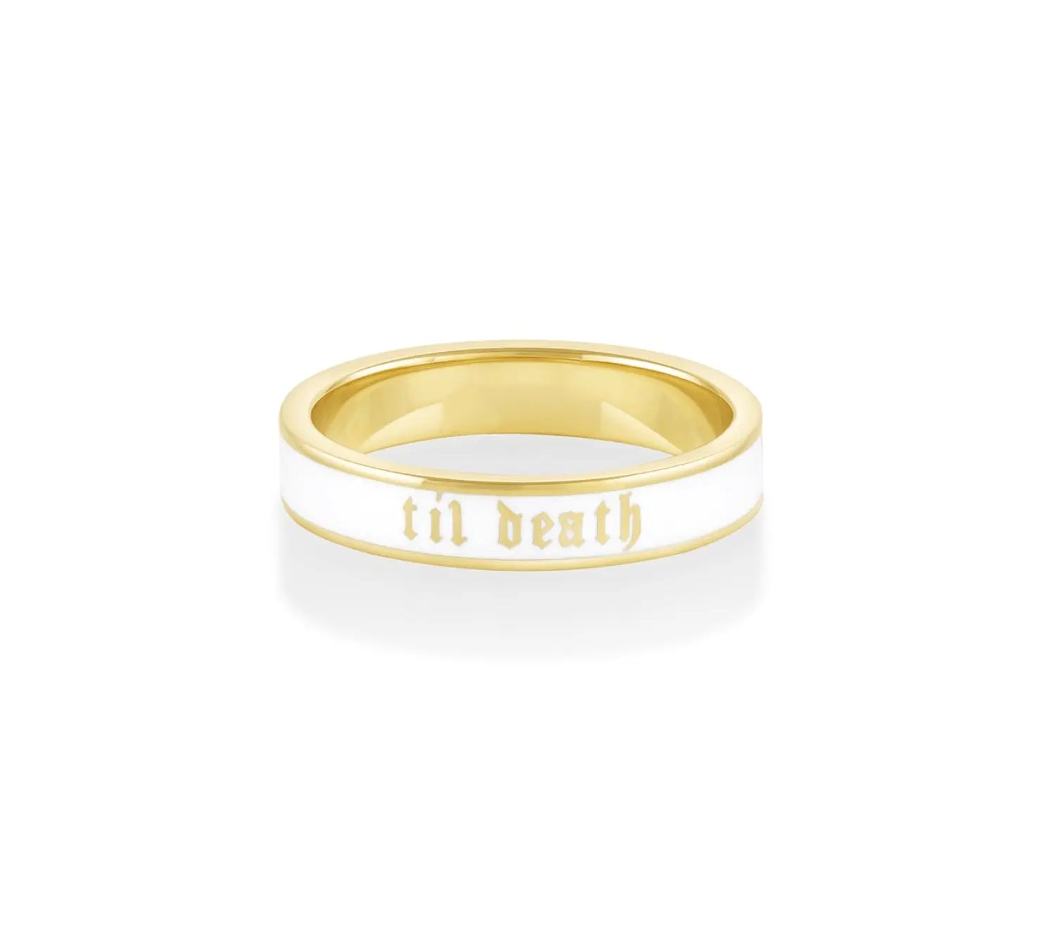 Til Death White Enamel Band 4mm [yellow gold front]