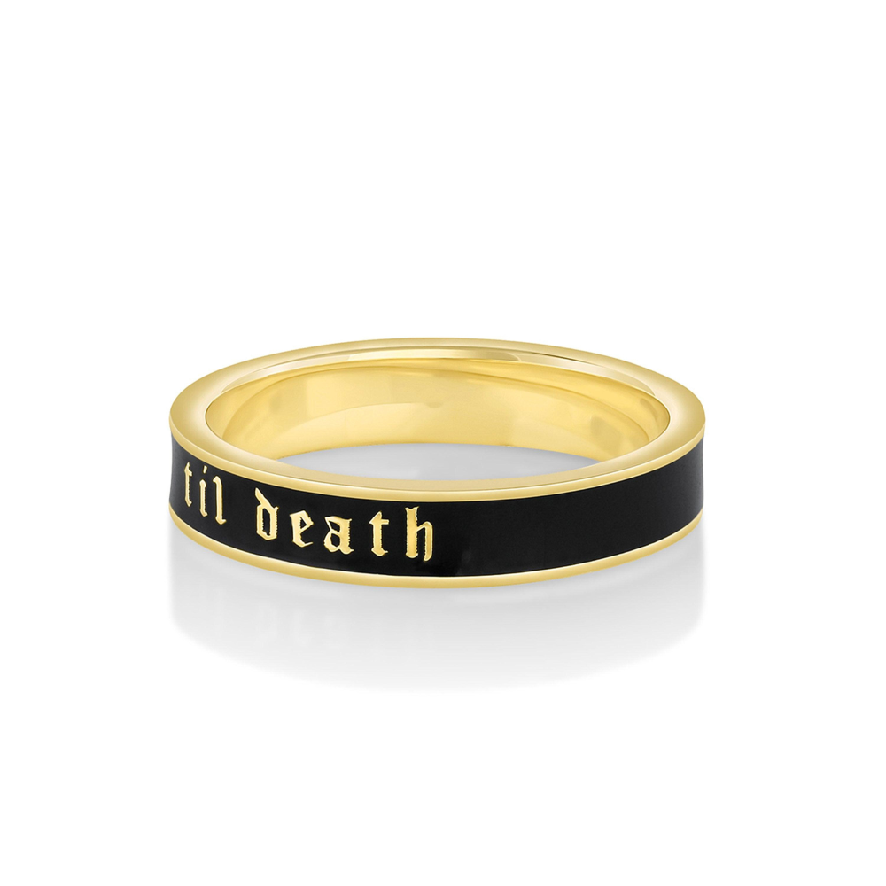 Til Death Black Enamel Band - 4mm [yellow gold side]