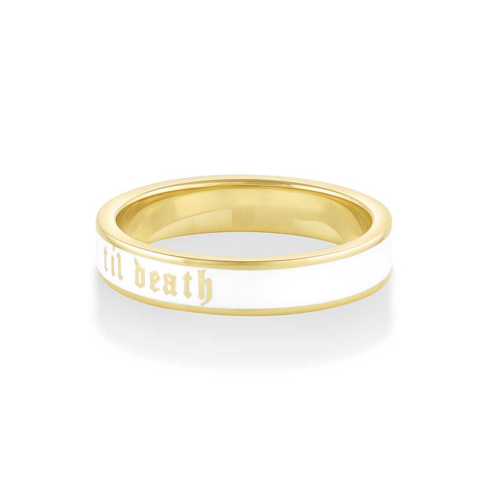 Til Death White Enamel Band 4mm [yellow gold side]