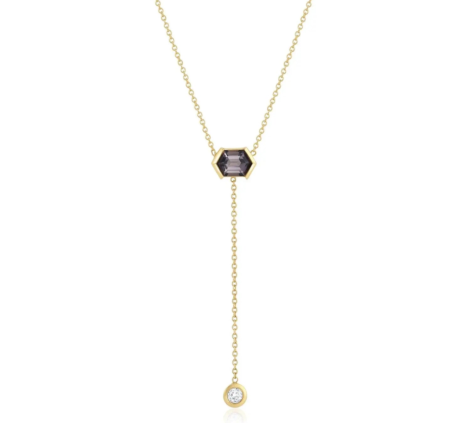Tourmaline & Old Mine White Diamond Lariat - Marrow Fine