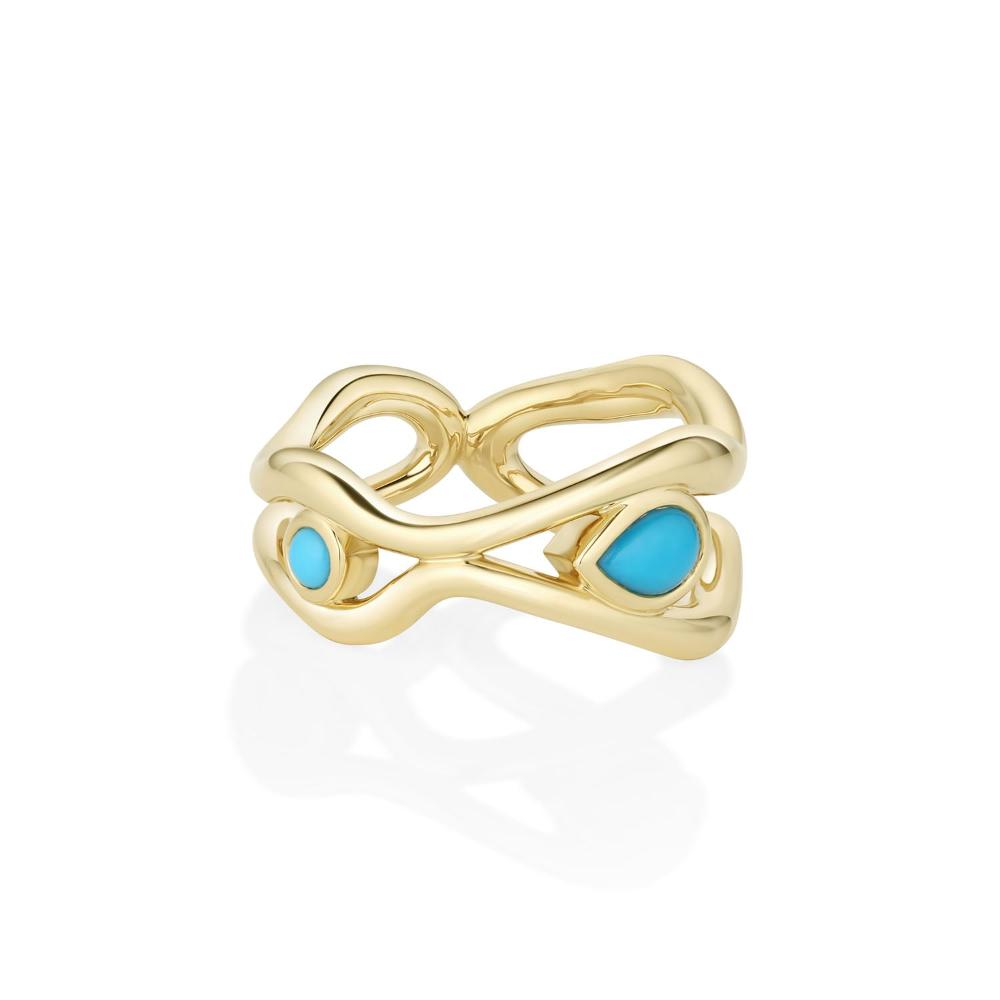 Turquoise Freeform Gold Ring [front view]