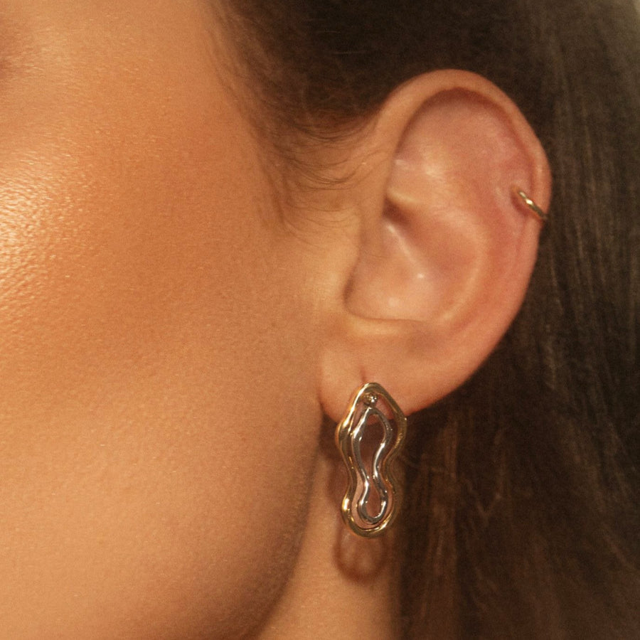Two Tone Sculptural Freeform Earrings [Yellow Gold]