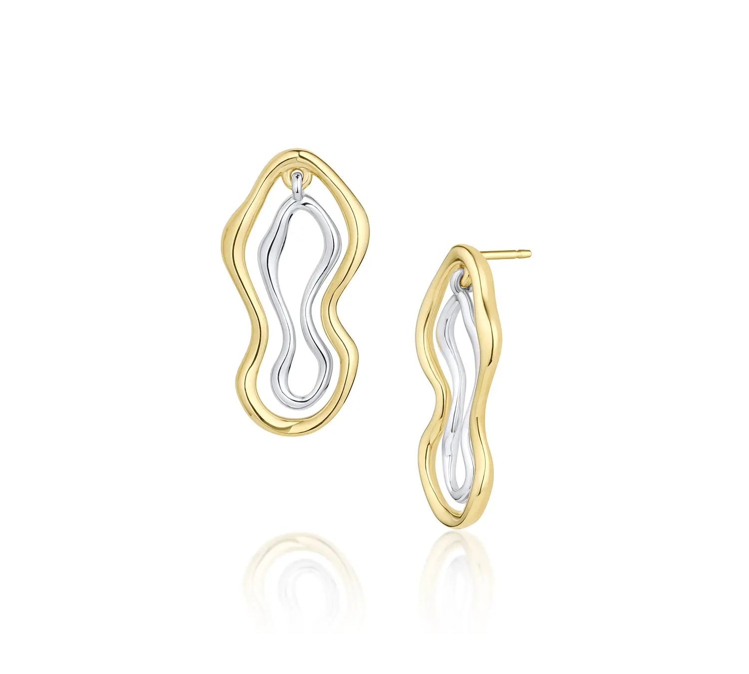 Two Tone Sculptural Freeform Earrings [Yellow Gold]