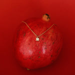 White Diamond Abstract Bezel Necklace on a pomegranate, with a red background