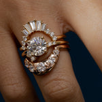 White Diamond Crescendo Stacking Band close up on hand