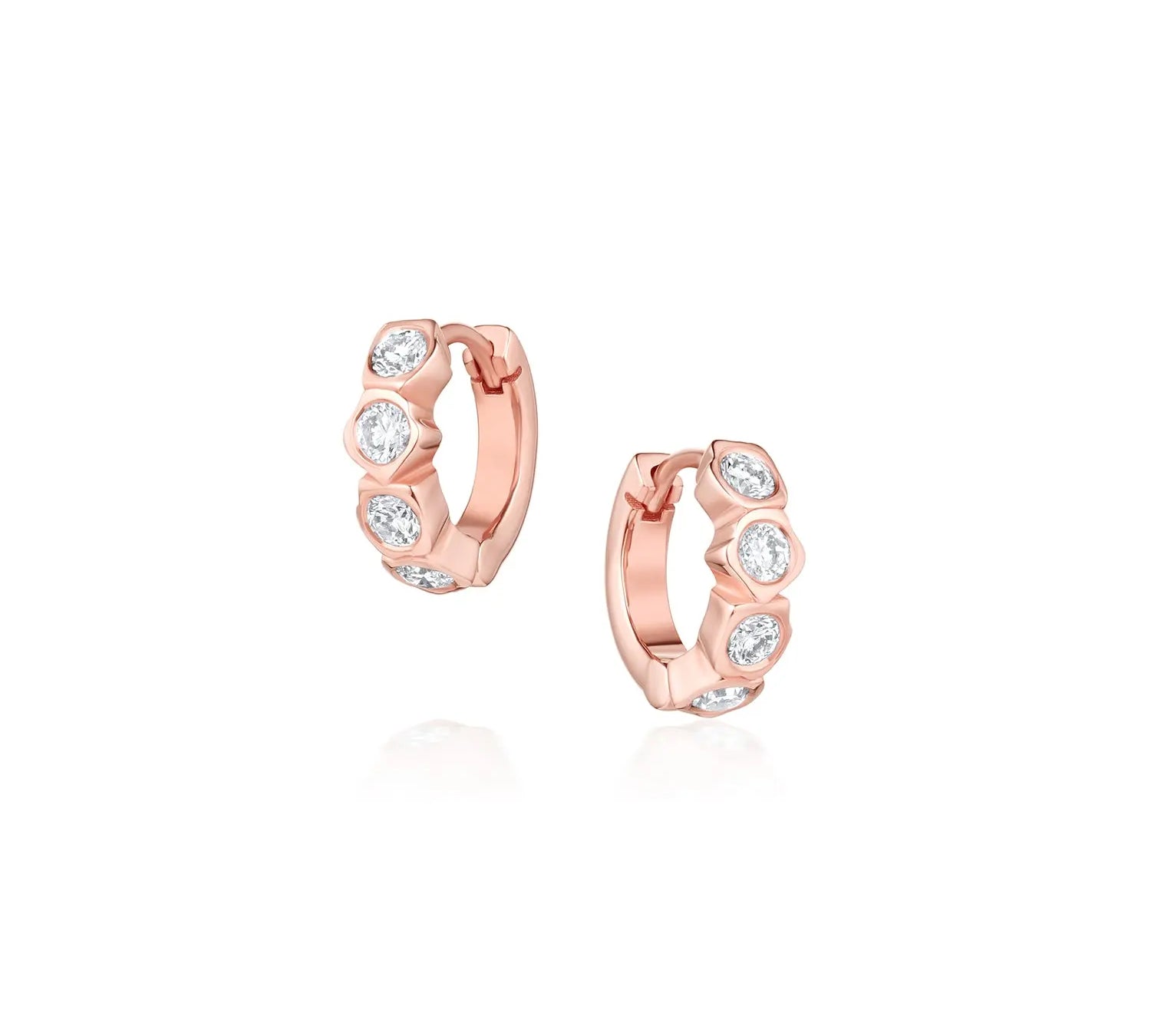 White Diamond Abstract Bezel Huggie Earrings [rose gold]