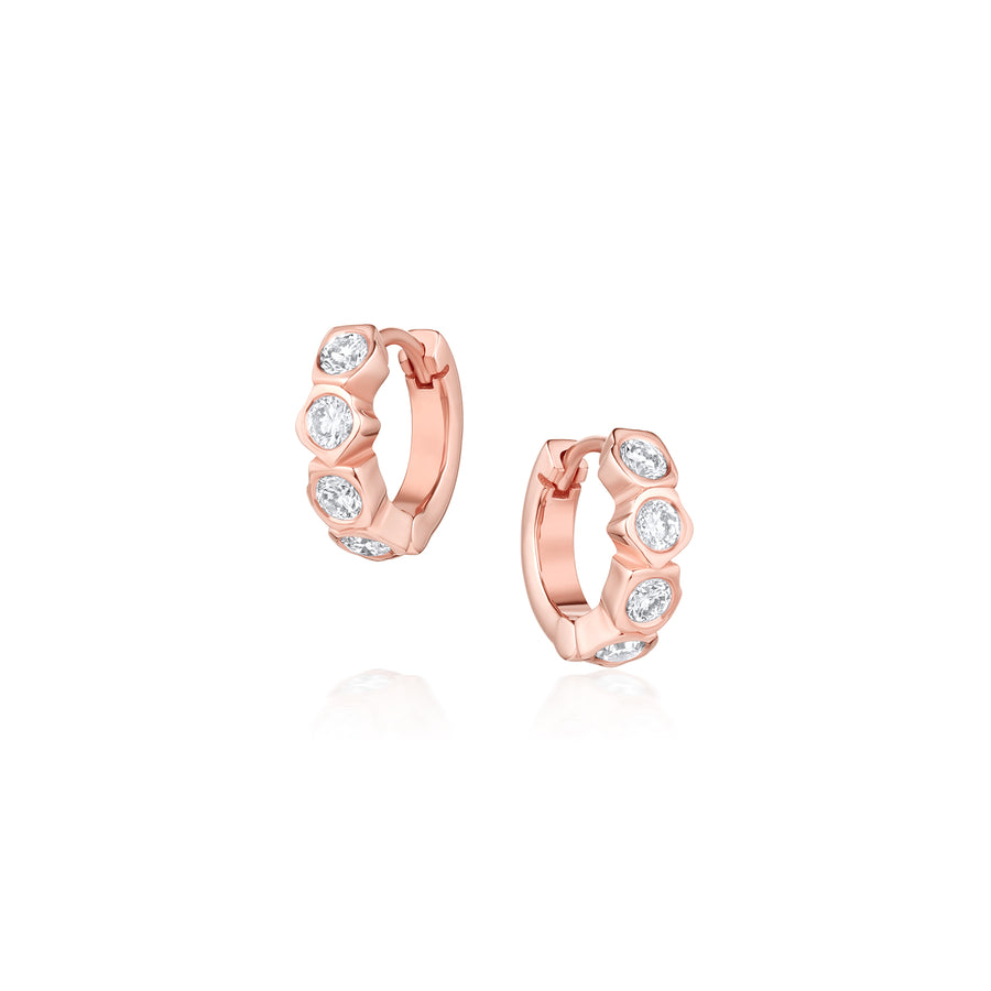 White Diamond Abstract Bezel Huggie Earrings [rose gold]