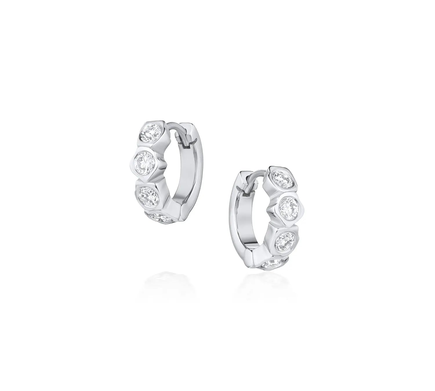 White Diamond Abstract Bezel Huggie Earrings [white gold]