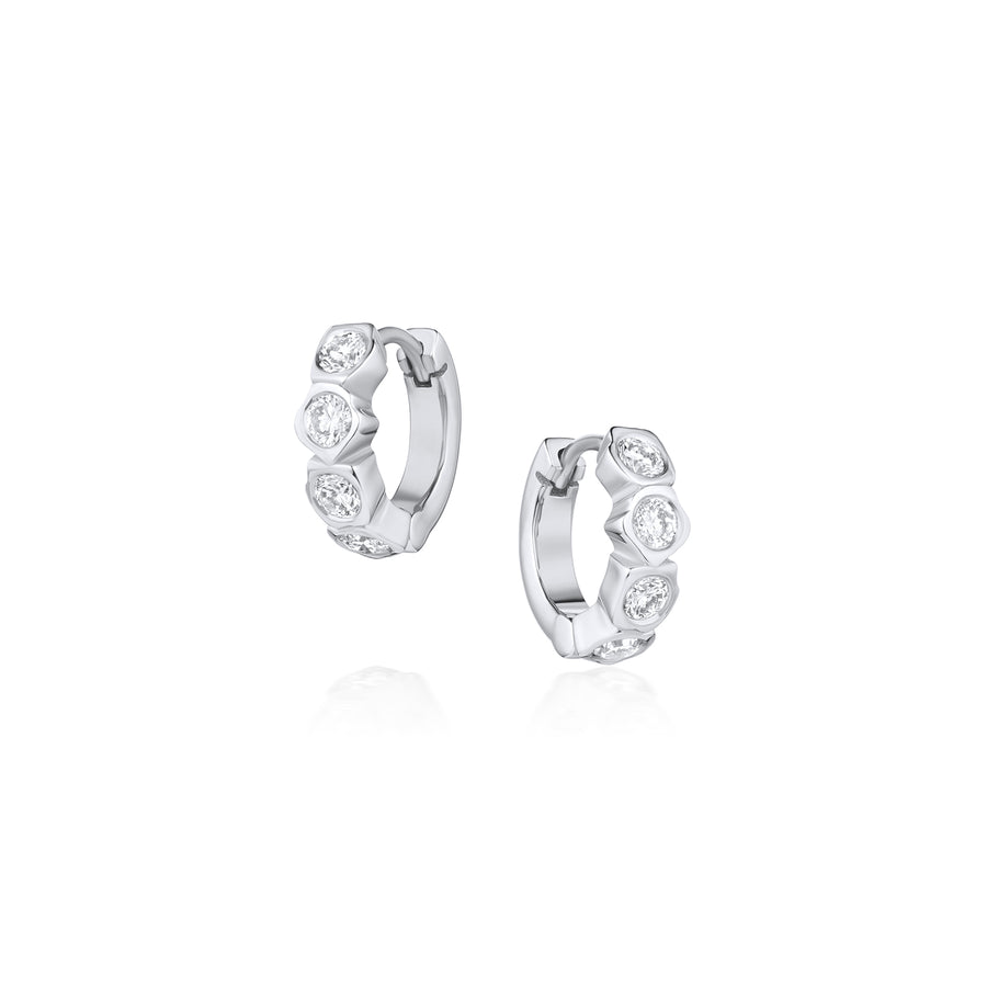 White Diamond Abstract Bezel Huggie Earrings [white gold]