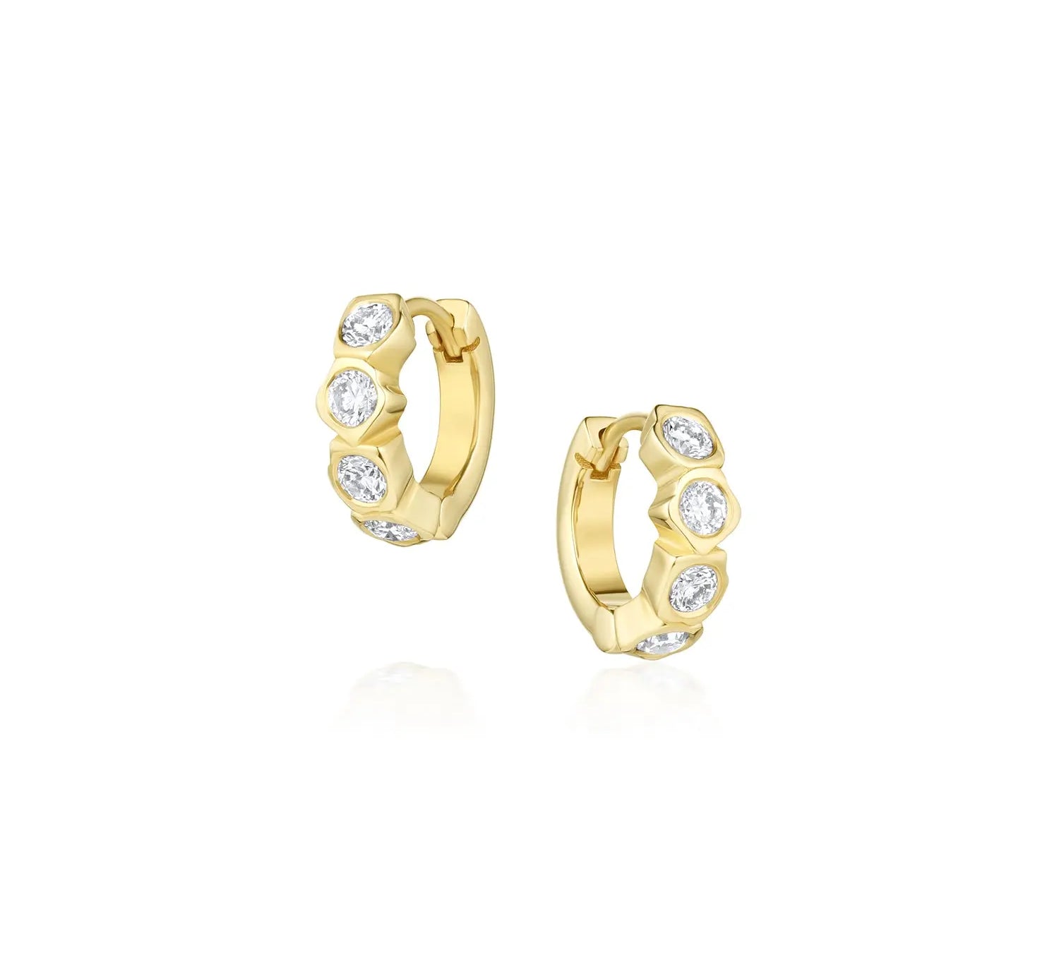 White Diamond Abstract Bezel Huggie Earrings [yellow gold]