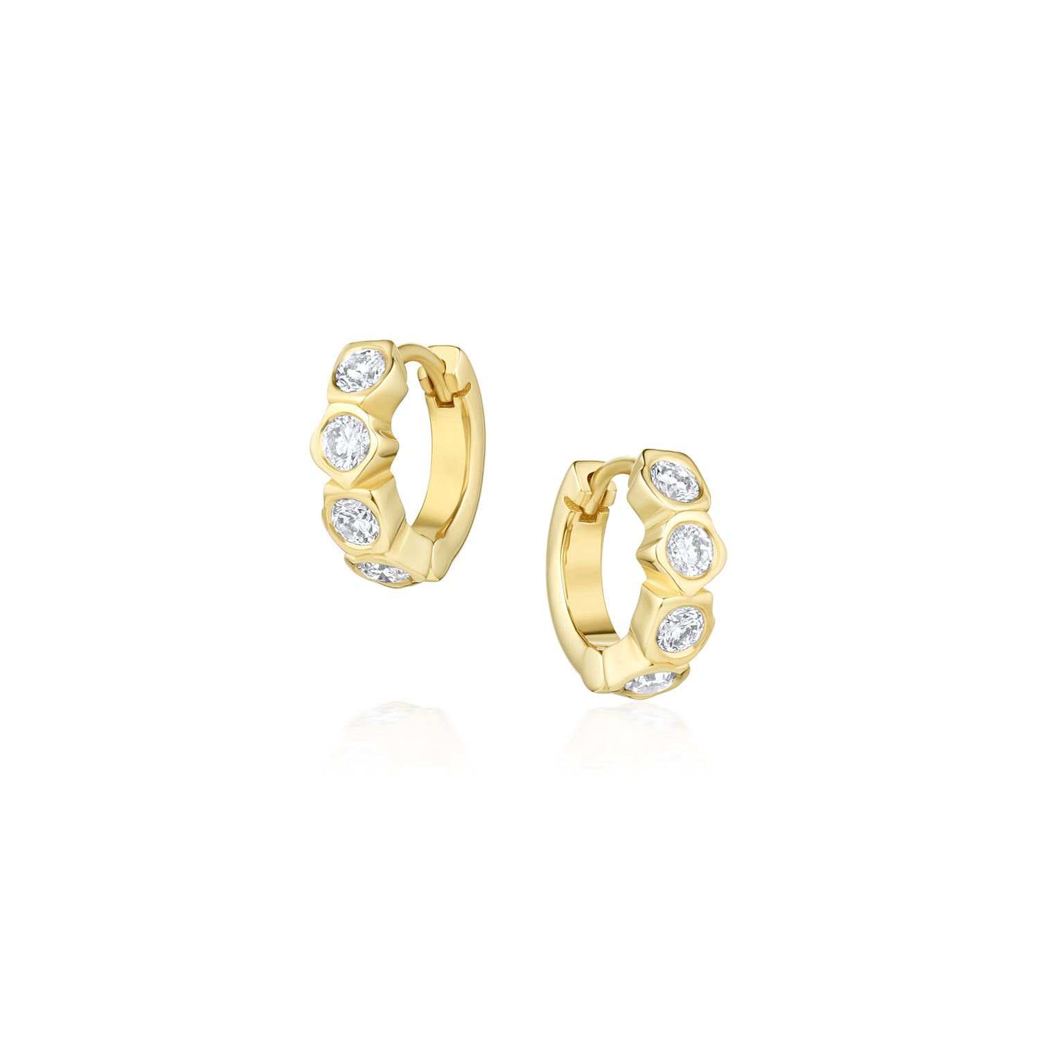 White Diamond Abstract Bezel Huggie Earrings [yellow gold]