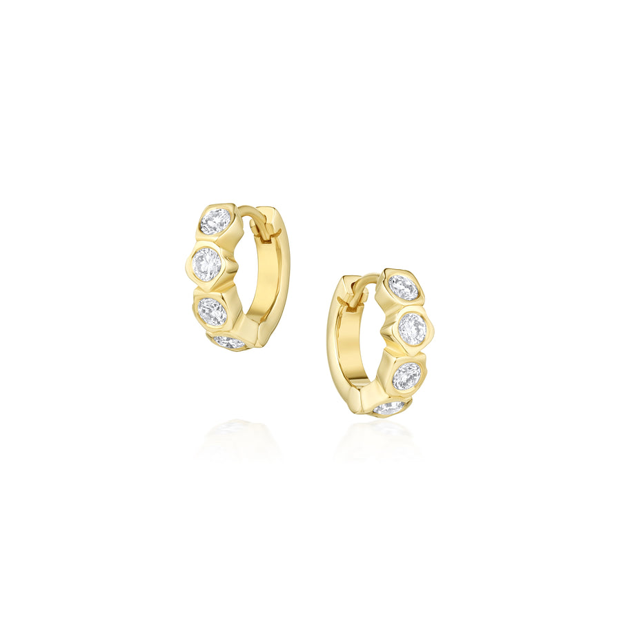 White Diamond Abstract Bezel Huggie Earrings [yellow gold]