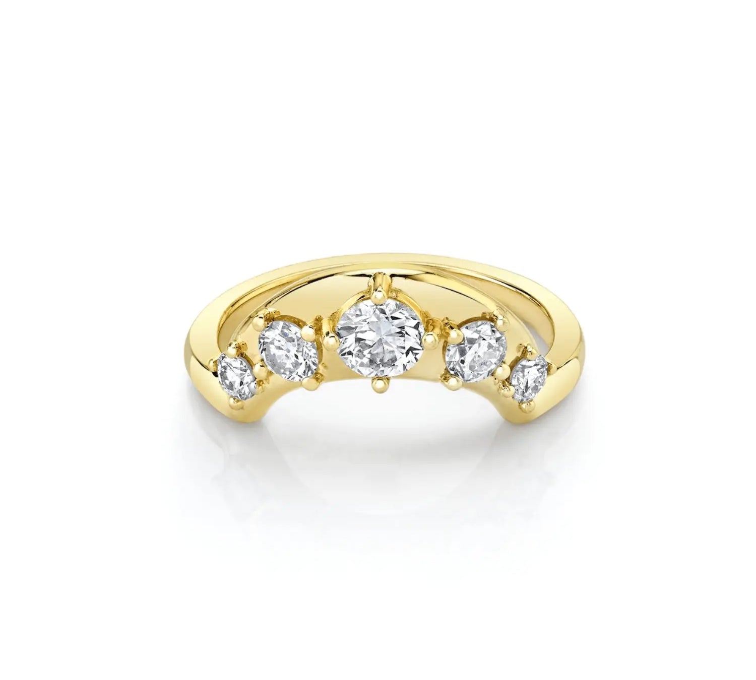 Marrow Fine Jewelry Old Mine Cut White Diamond Solid Gold Arch Stacking Wedding Band [Yellow Gold]