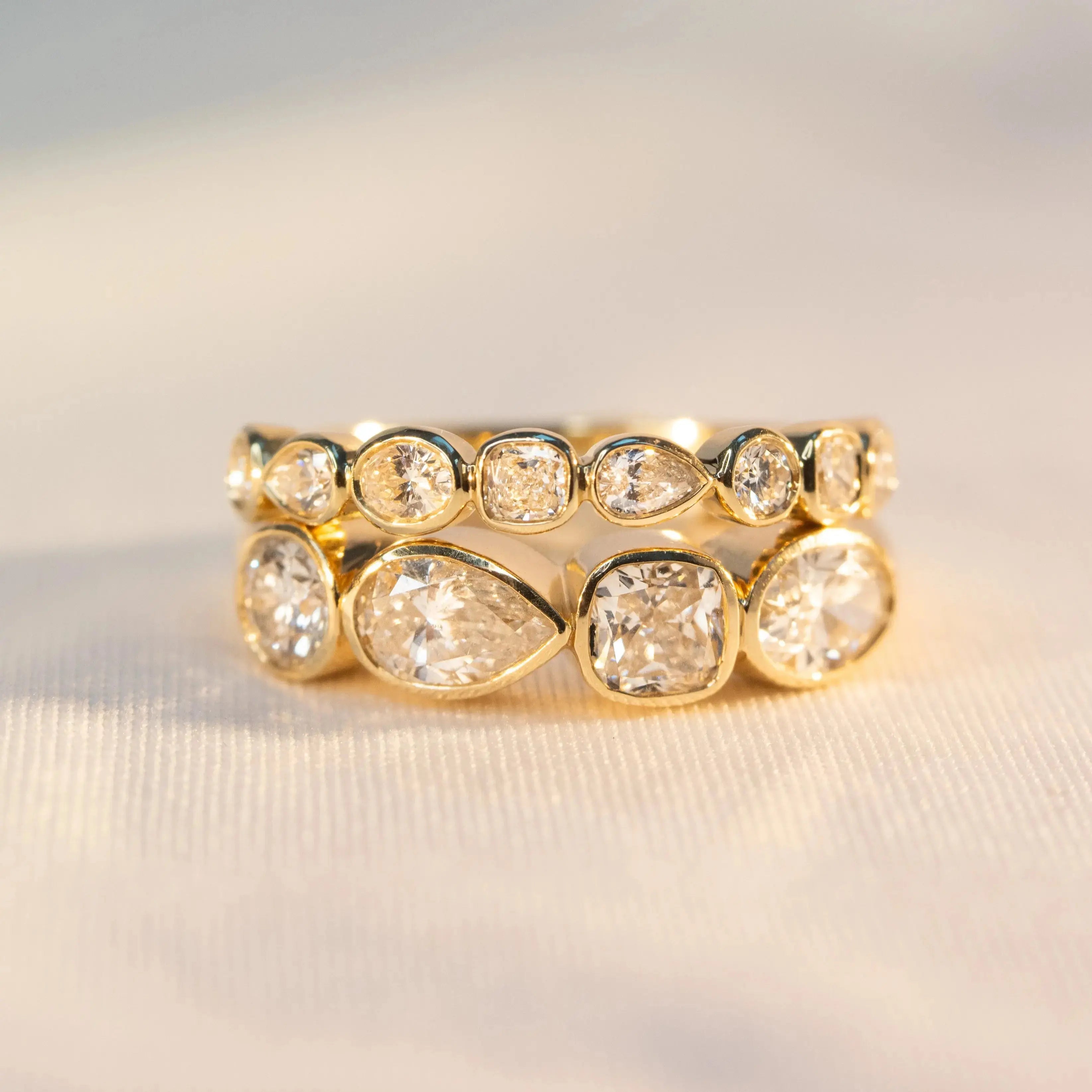 Flat lay of White Diamond Mixed Shape Bezel Band