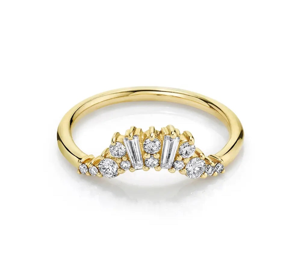 Marrow Fine Jewelry White Diamond Tapered Baguette And Round Brilliant Stacking Wedding Band [Yellow Gold]