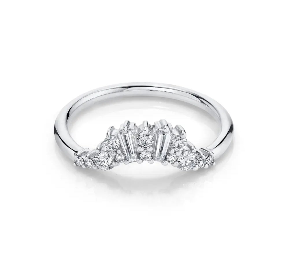 Marrow Fine Jewelry White Diamond Tapered Baguette And Round Brilliant Stacking Wedding Band [White Gold]