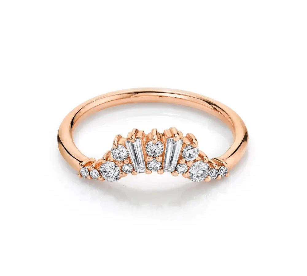 Marrow Fine Jewelry White Diamond Tapered Baguette And Round Brilliant Stacking Wedding Band [Rose Gold]