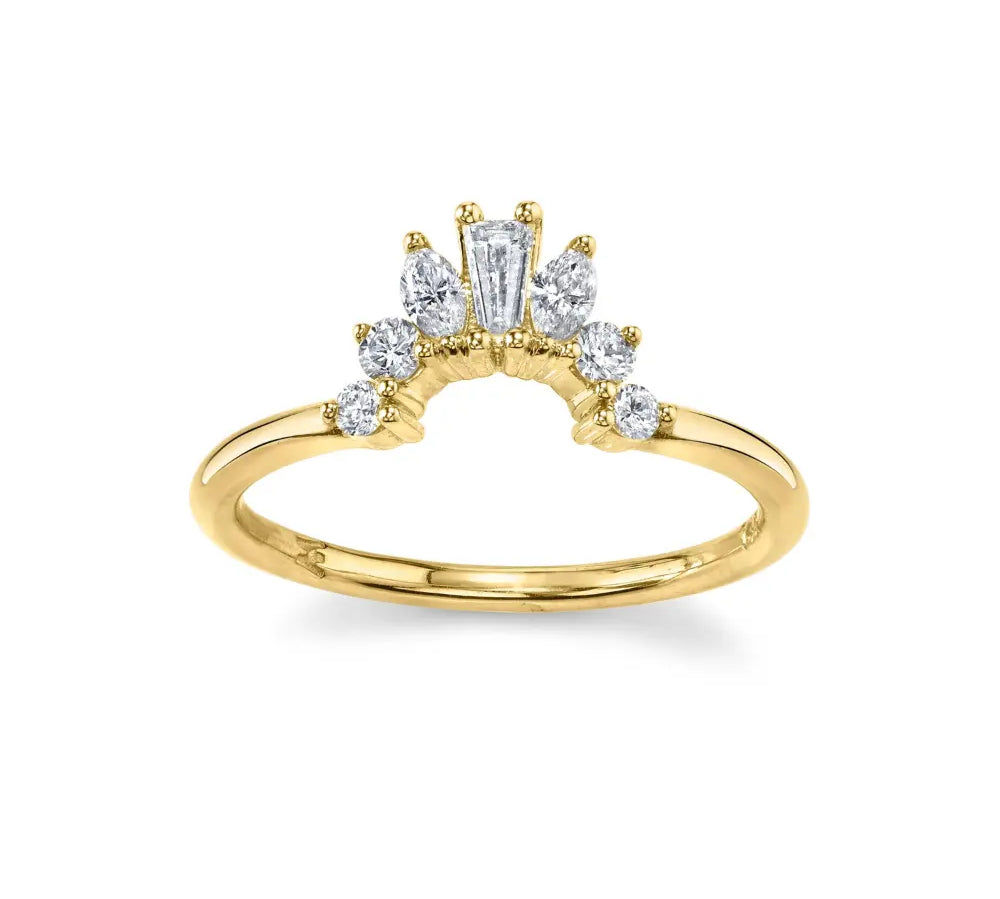 Marrow Fine Jewelry White Diamond Baguette And Round Art Deco Ballerina Stacking Wedding Band [Yellow Gold]